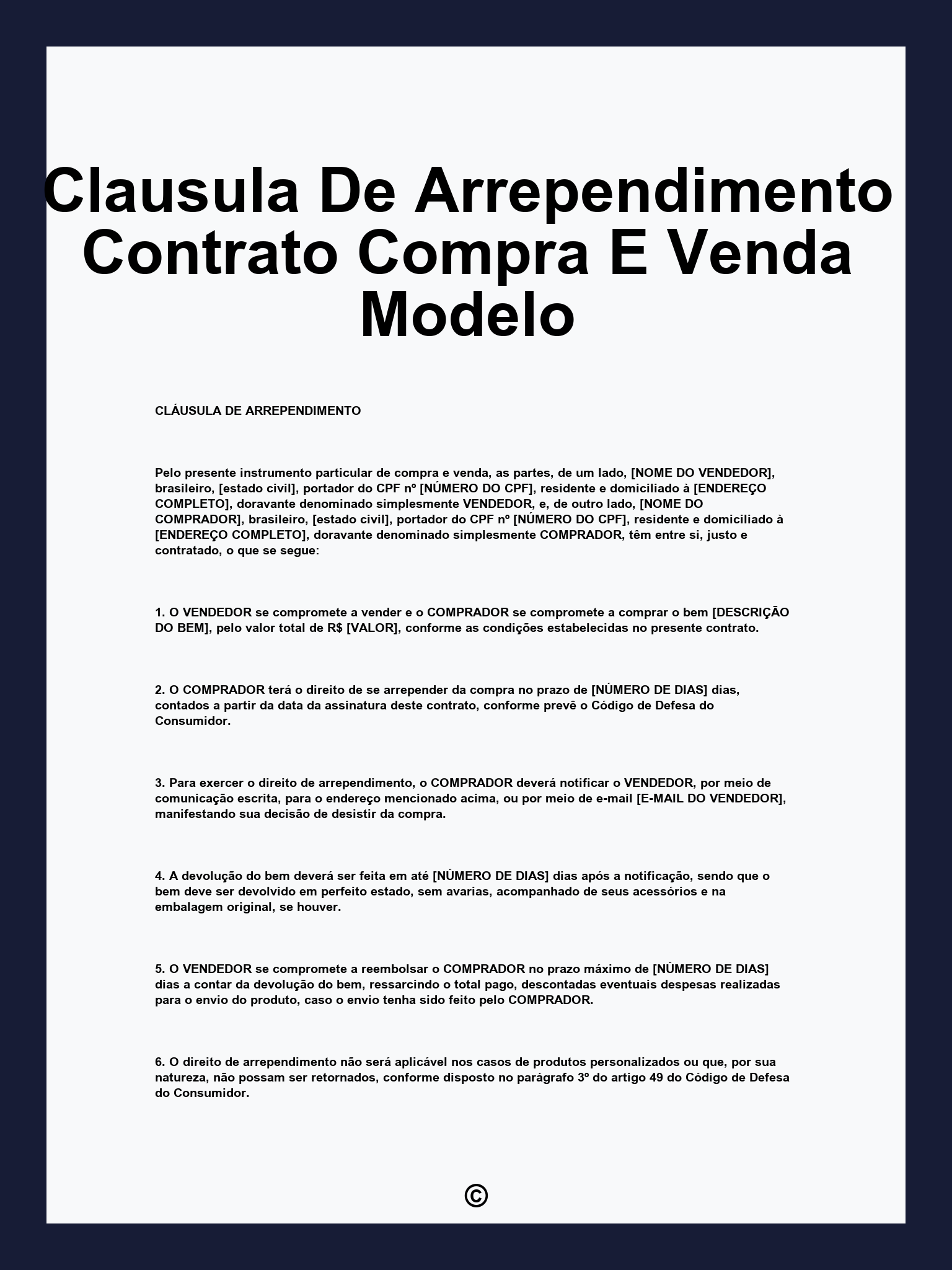 Clausula De Arrependimento Contrato Compra E Venda Modelo