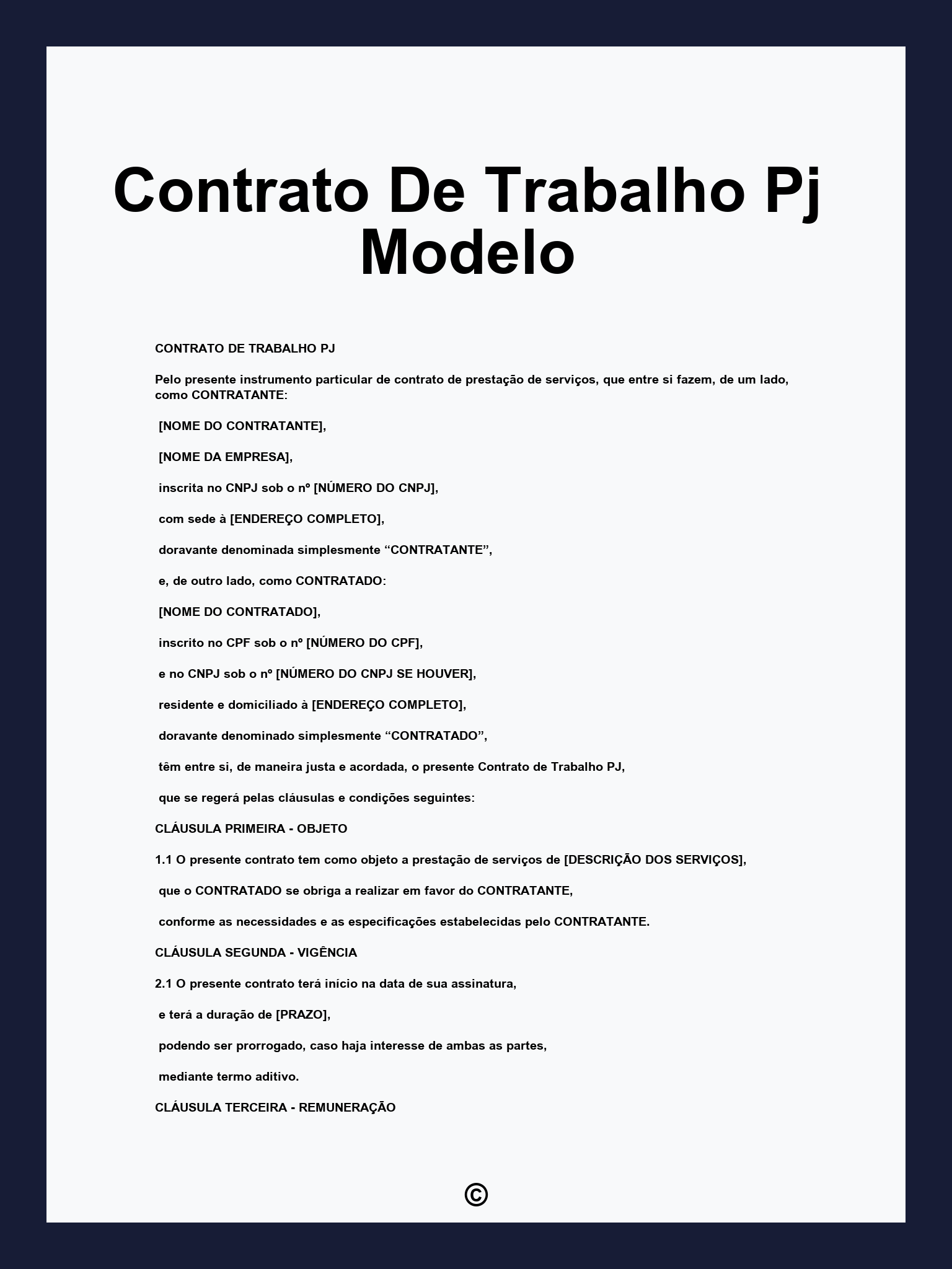 Contrato De Trabalho Pj Modelo