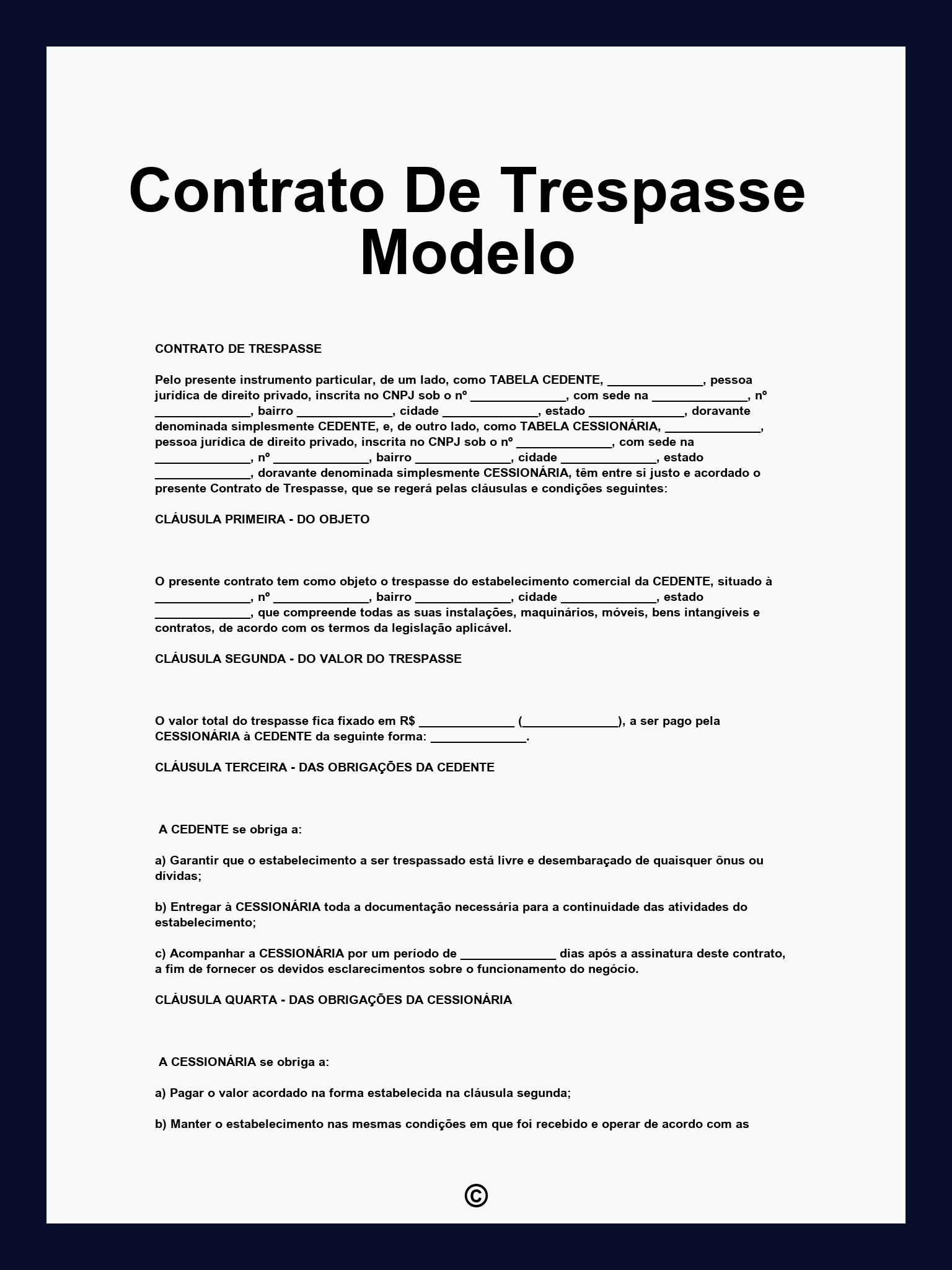 Contrato De Trespasse Modelo