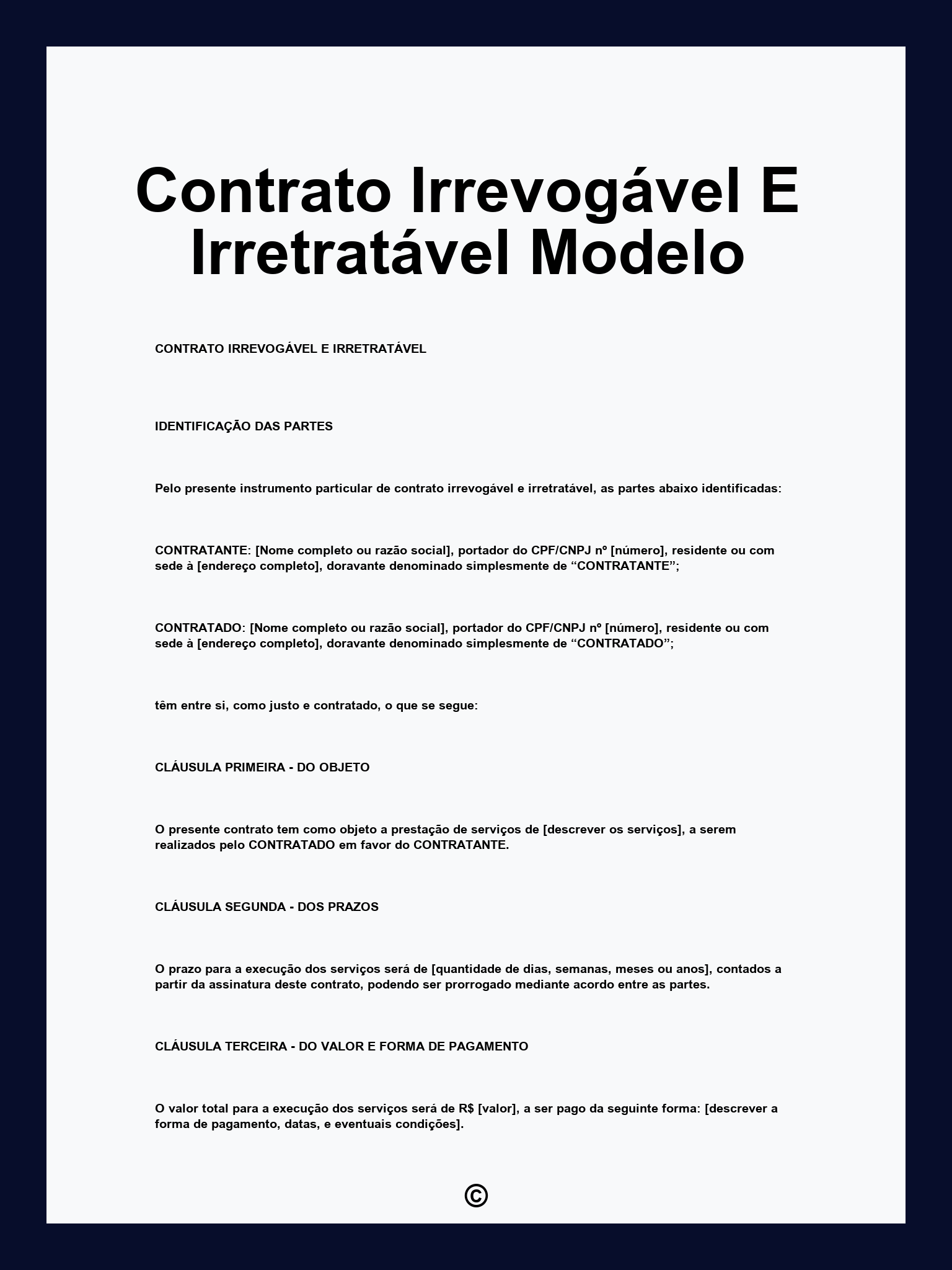 Contrato Irrevogável E Irretratável Modelo
