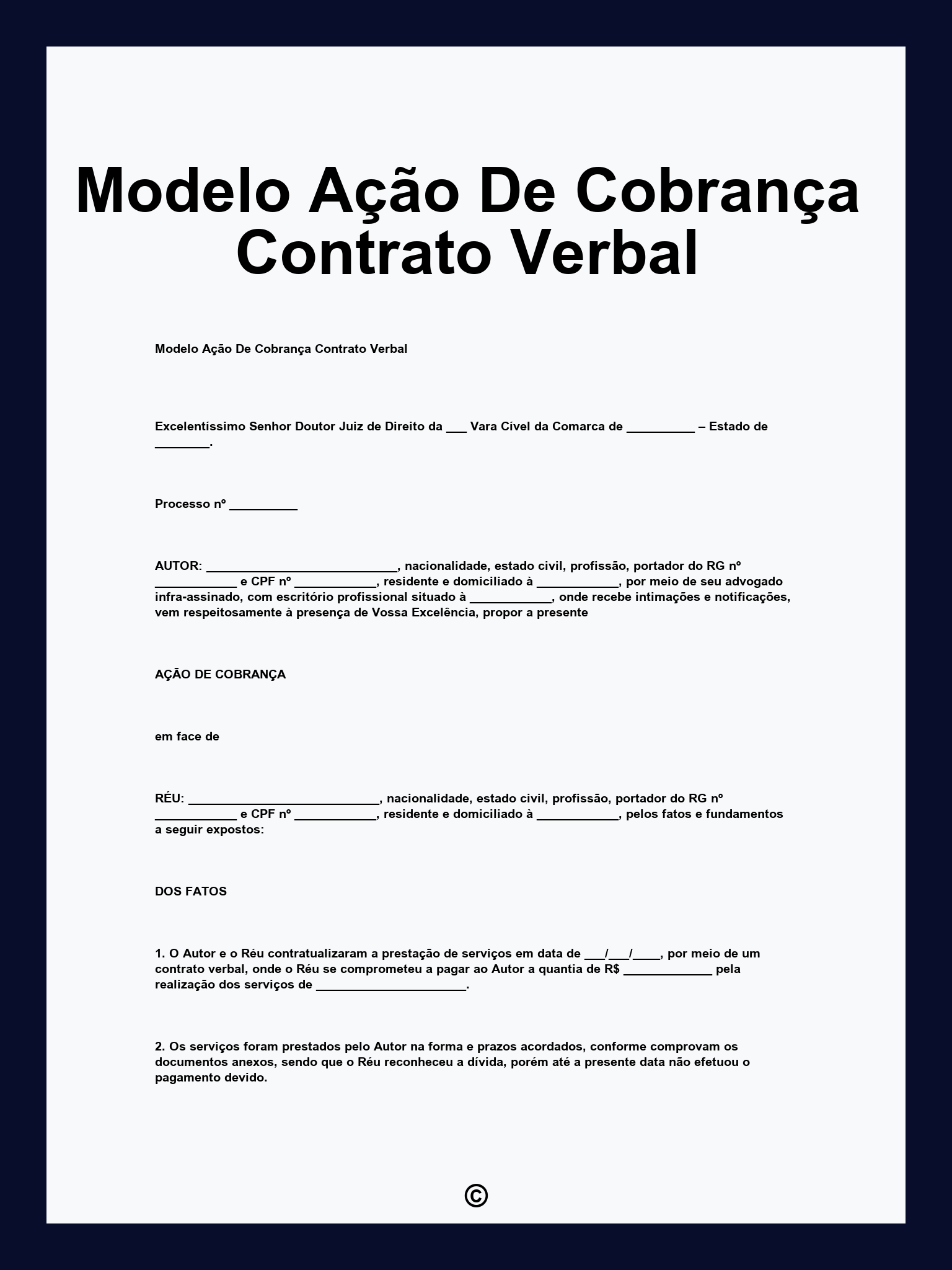 Modelo Ação De Cobrança Contrato Verbal