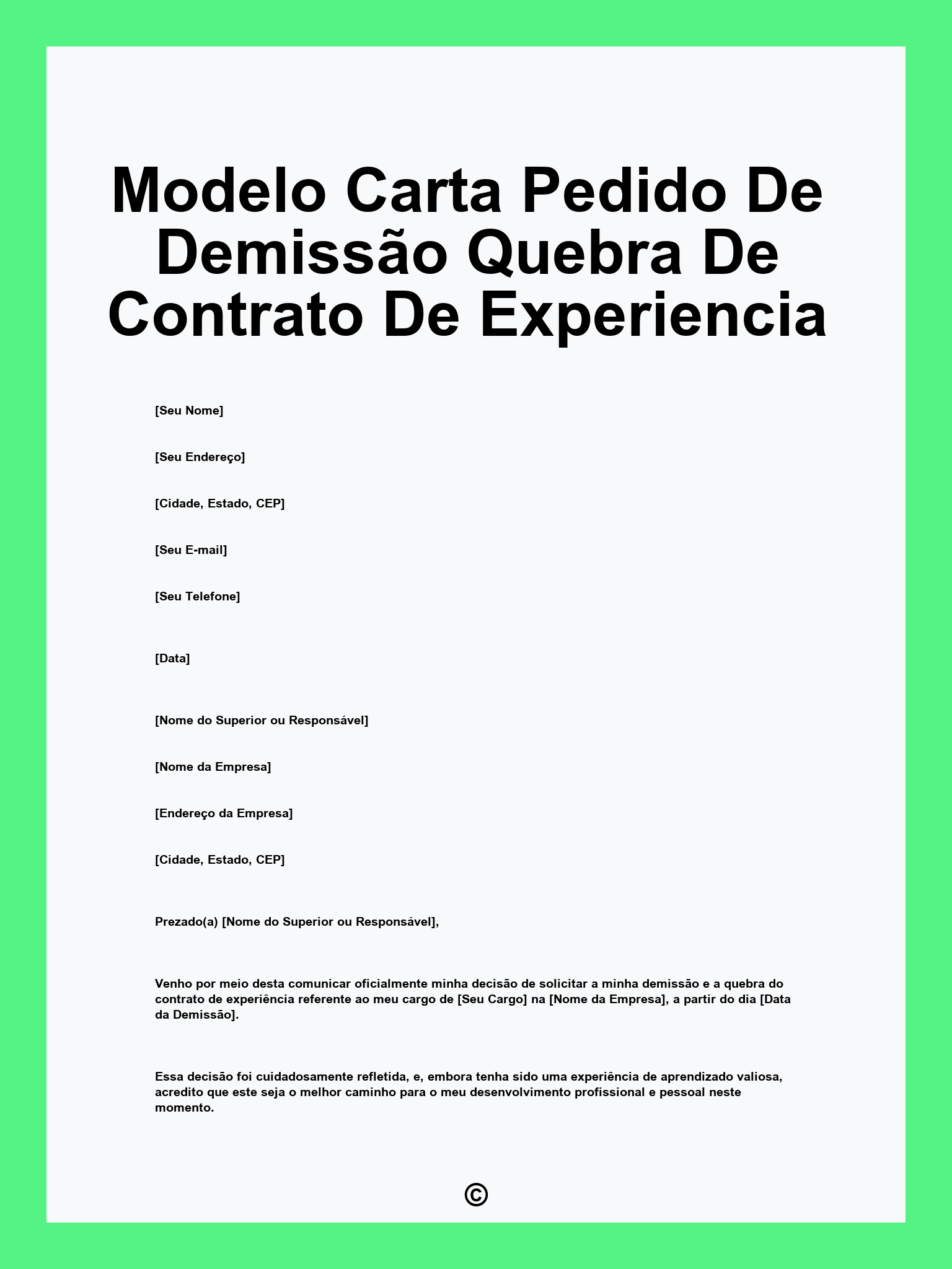 Modelo Carta Pedido De Demissão Quebra De Contrato De Experiencia