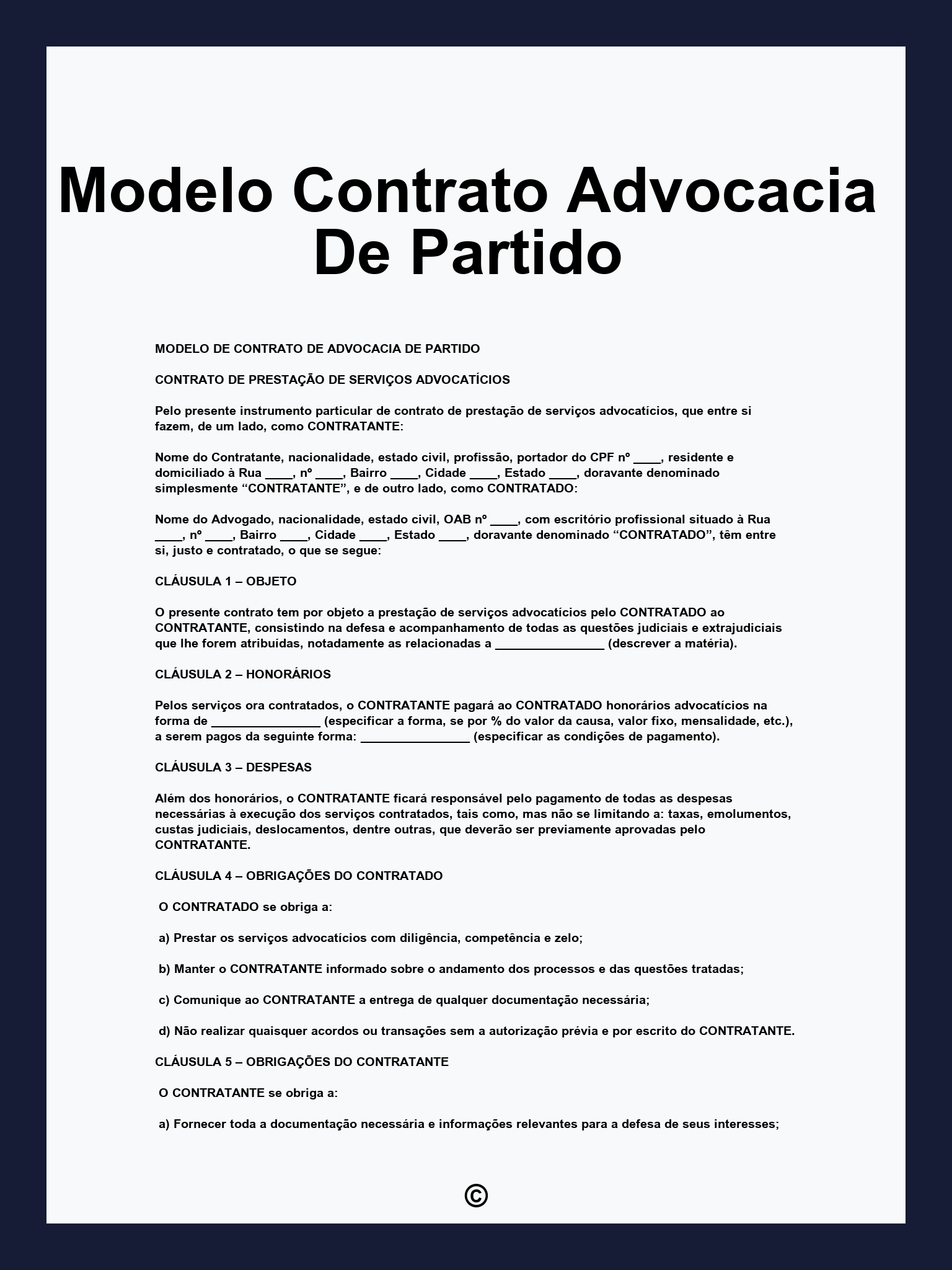 Modelo Contrato Advocacia De Partido