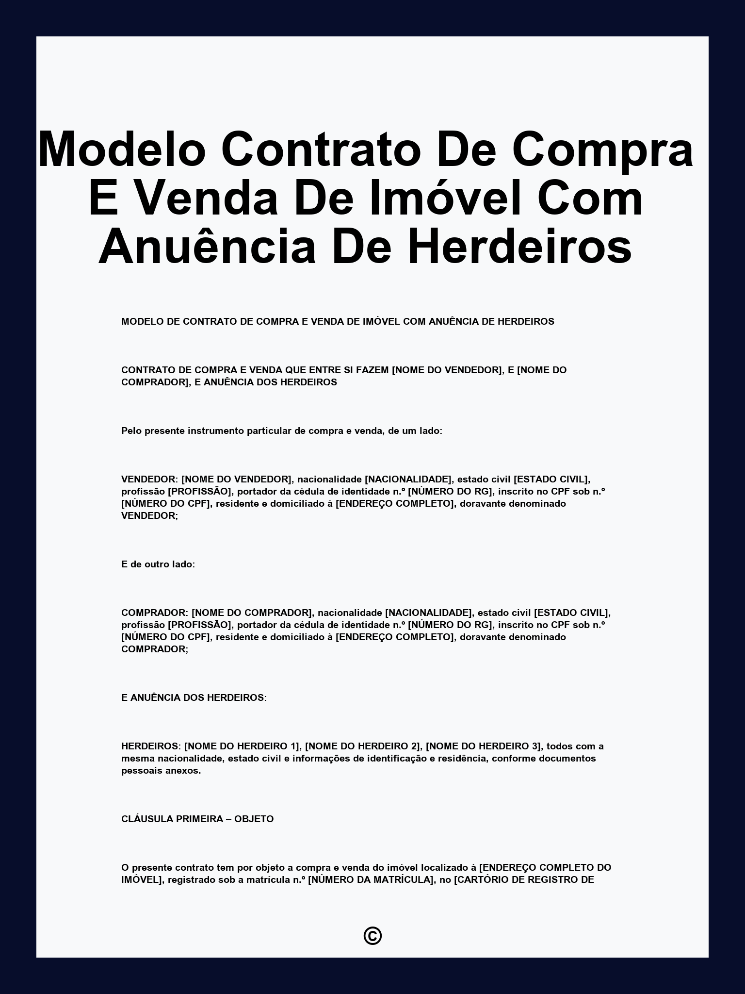 Modelo Contrato De Compra E Venda De Imóvel Com Anuência De Herdeiros