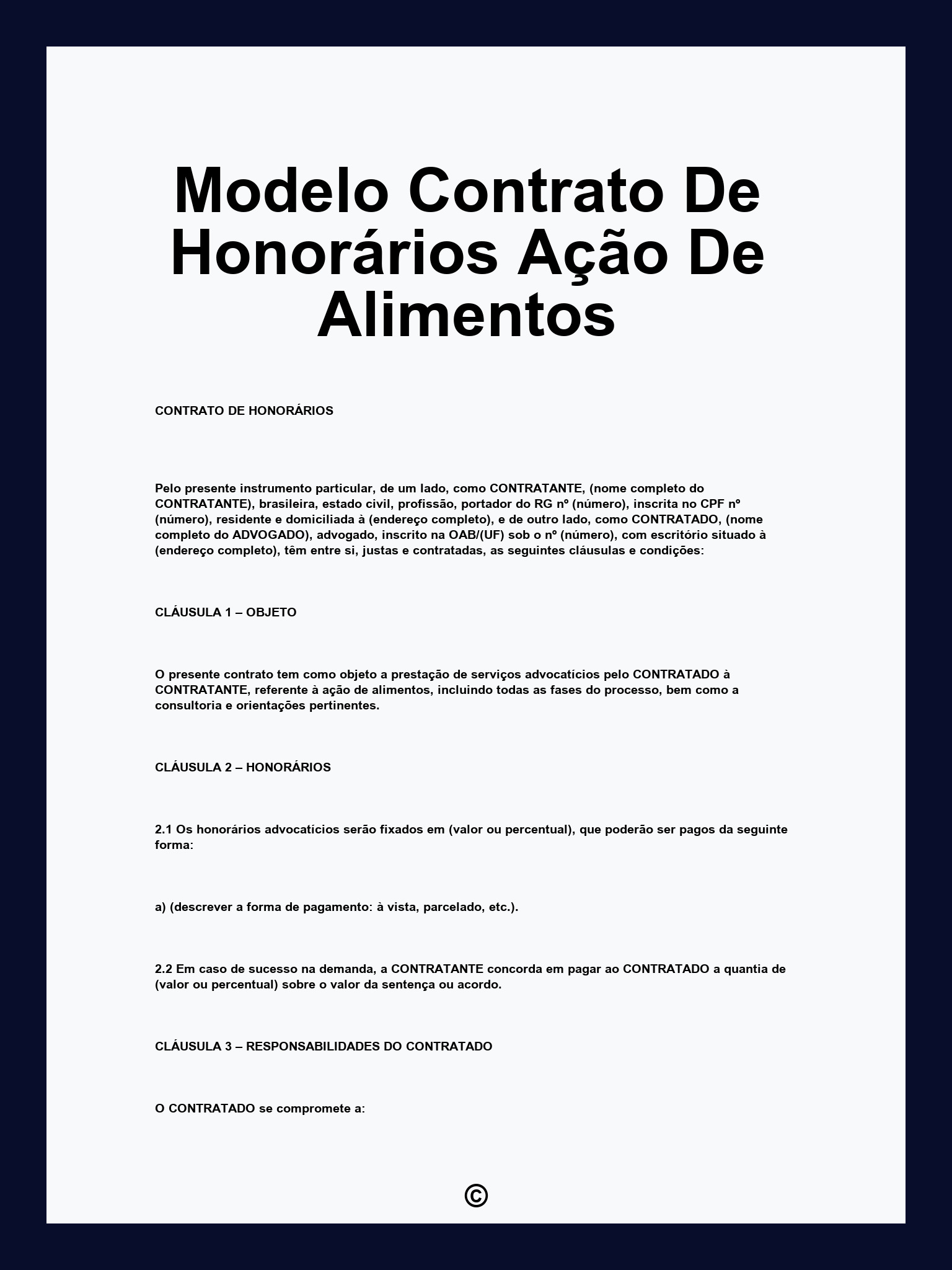 Modelo Contrato De Honorários Ação De Alimentos