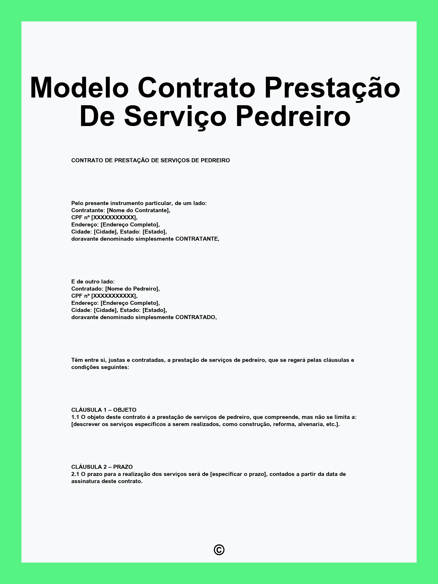 Modelo Contrato Prestação De Serviço Pedreiro