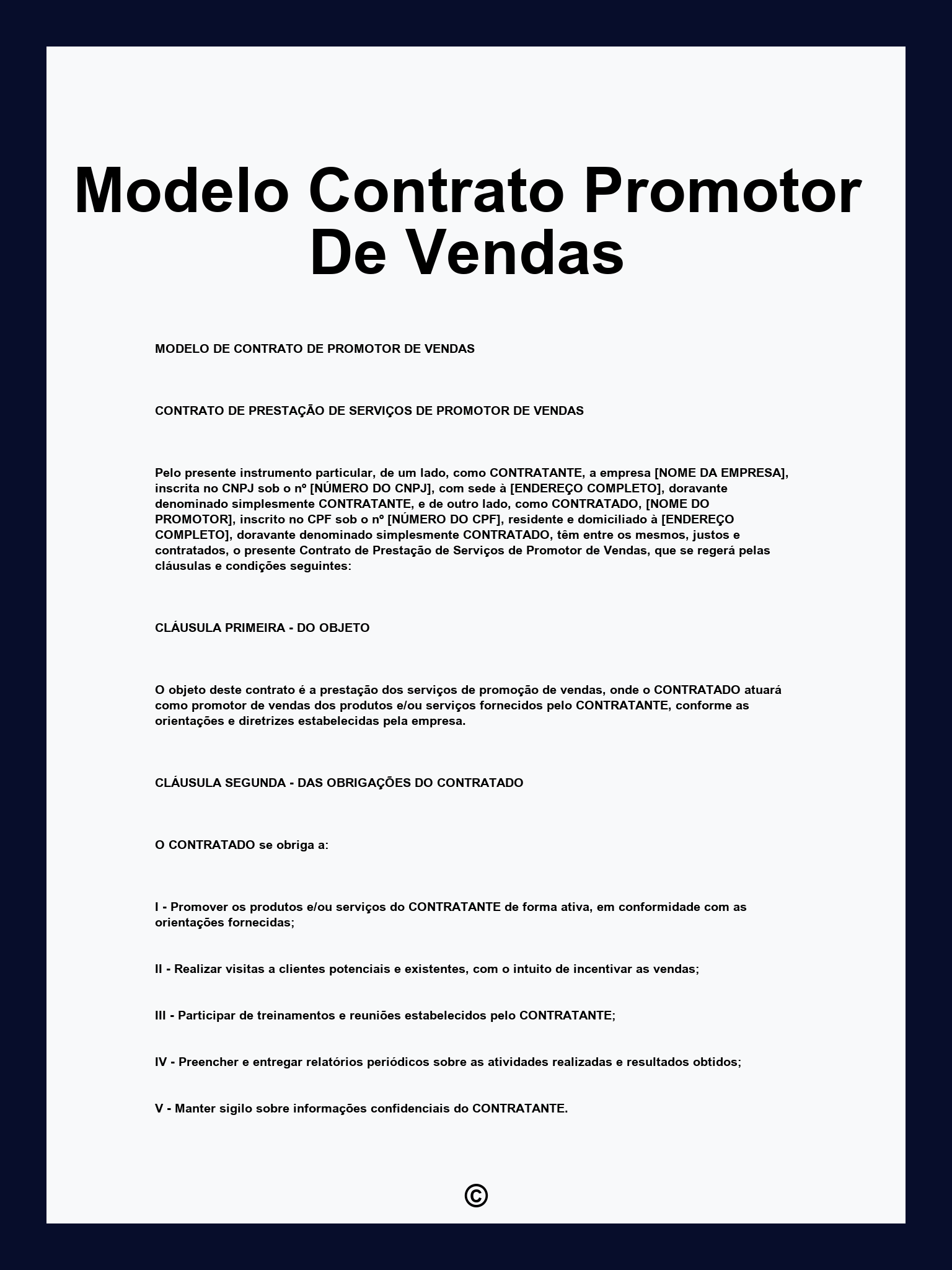 Modelo Contrato Promotor De Vendas