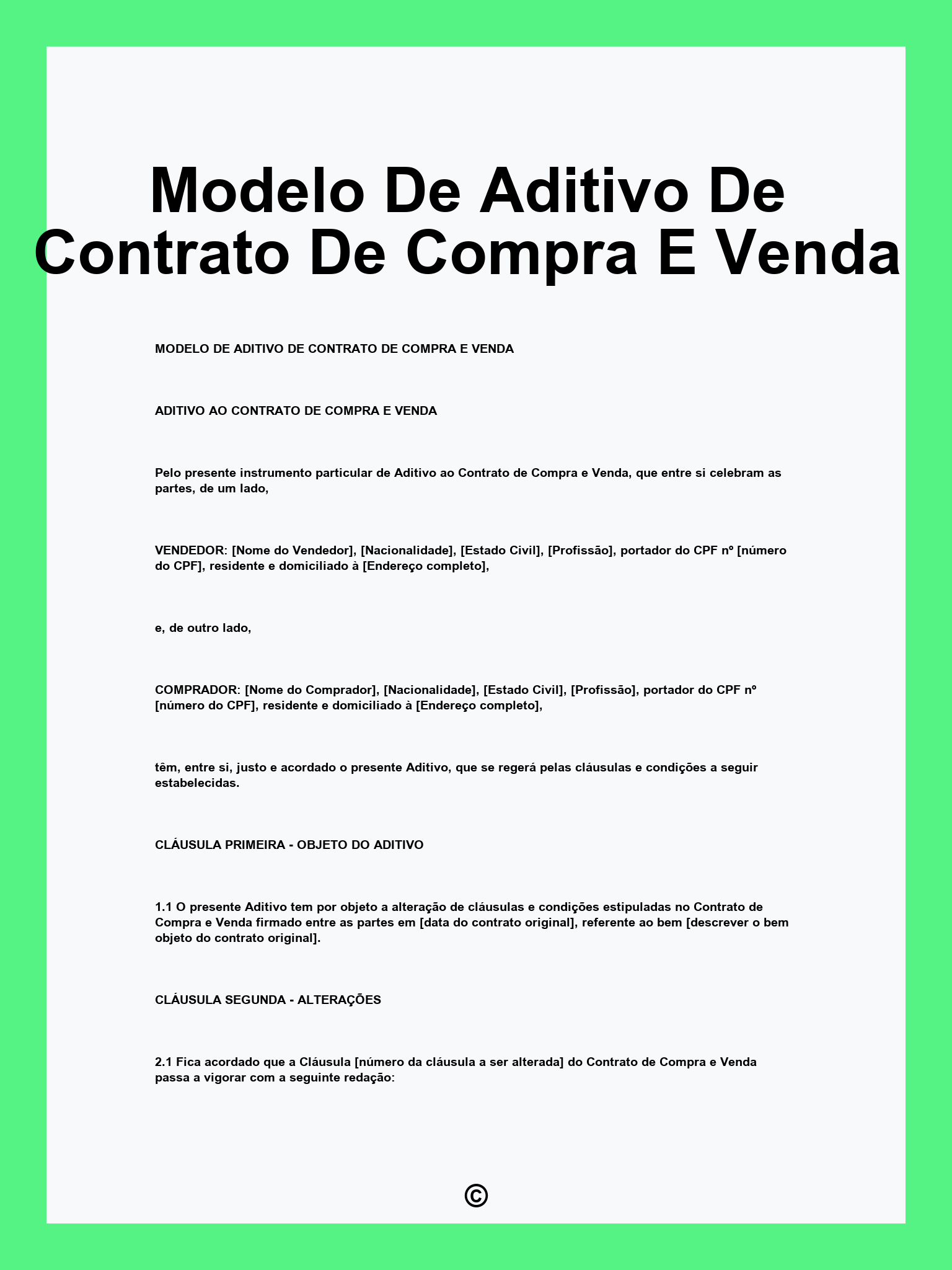 Modelo De Aditivo De Contrato De Compra E Venda