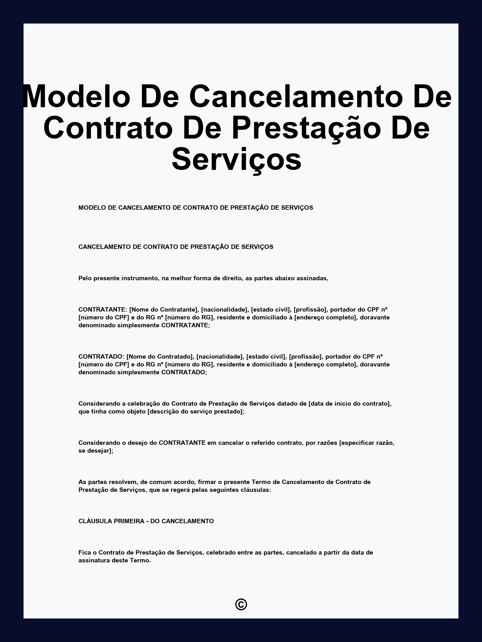 Modelo De Cancelamento De Contrato De Prestação De Serviços