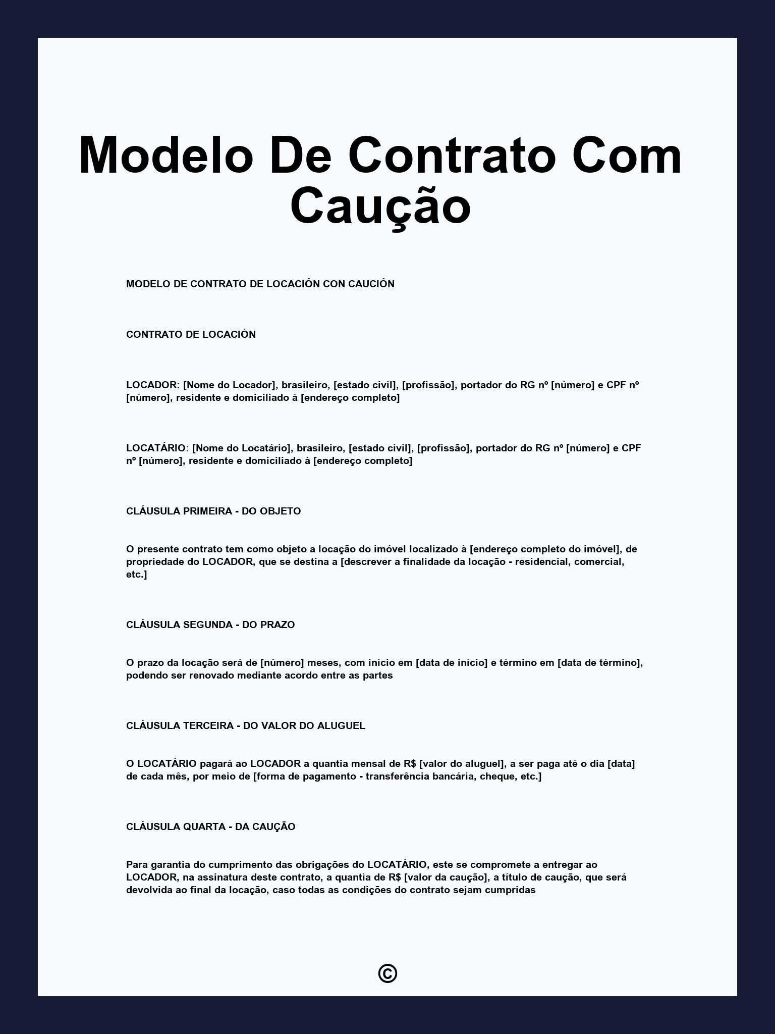 Modelo De Contrato Com Caução