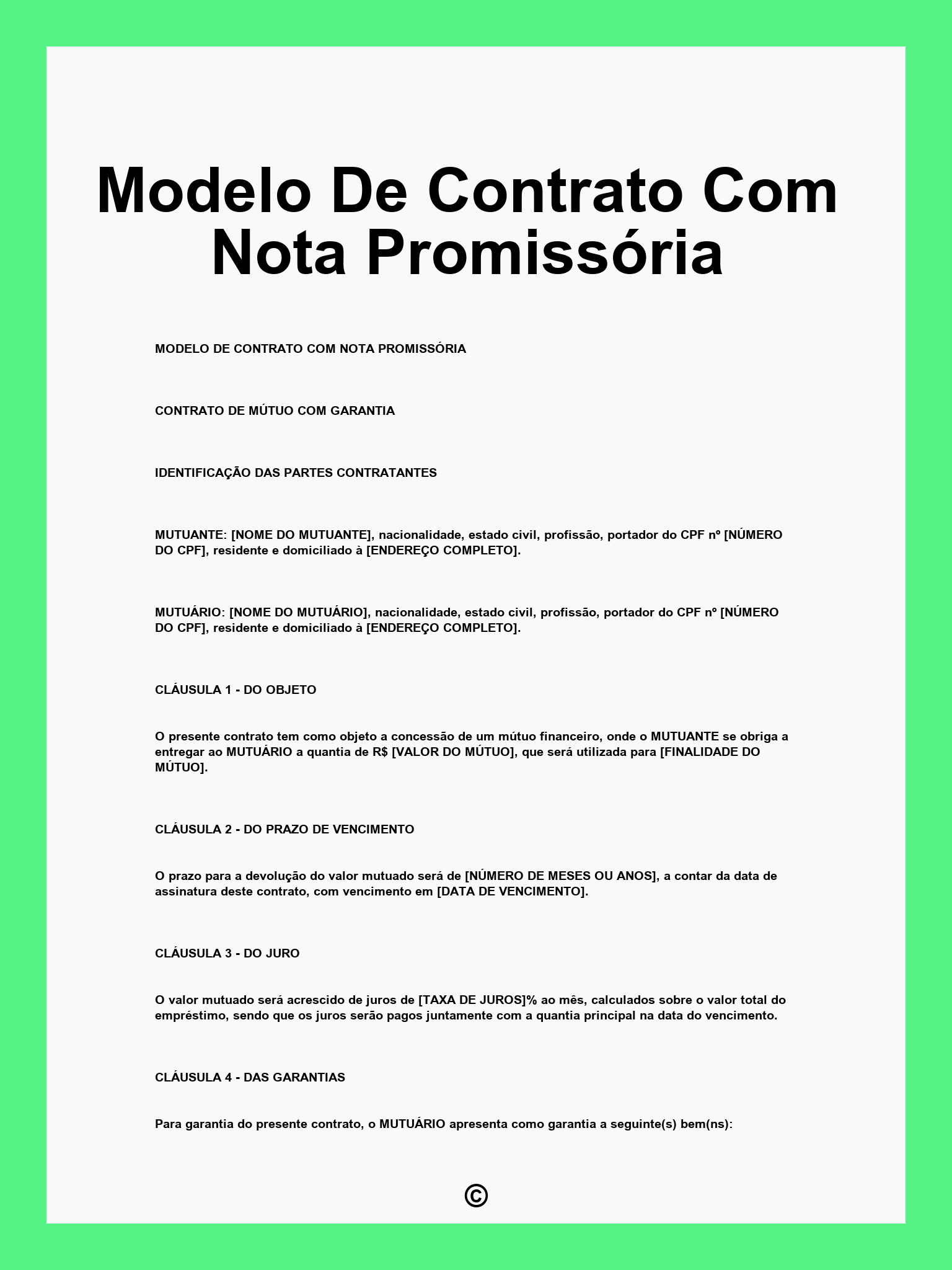 Modelo De Contrato Com Nota Promissória