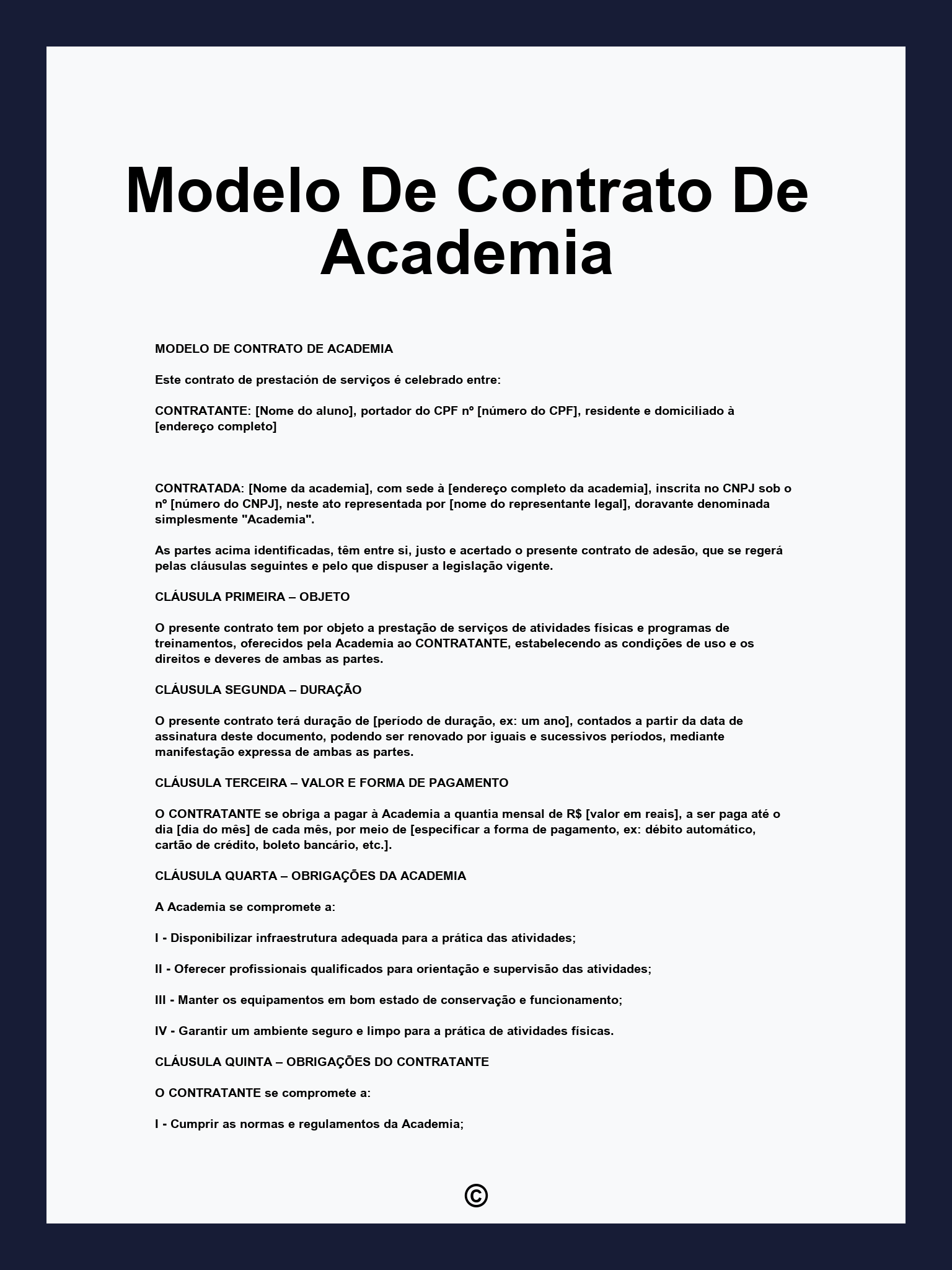Modelo De Contrato De Academia