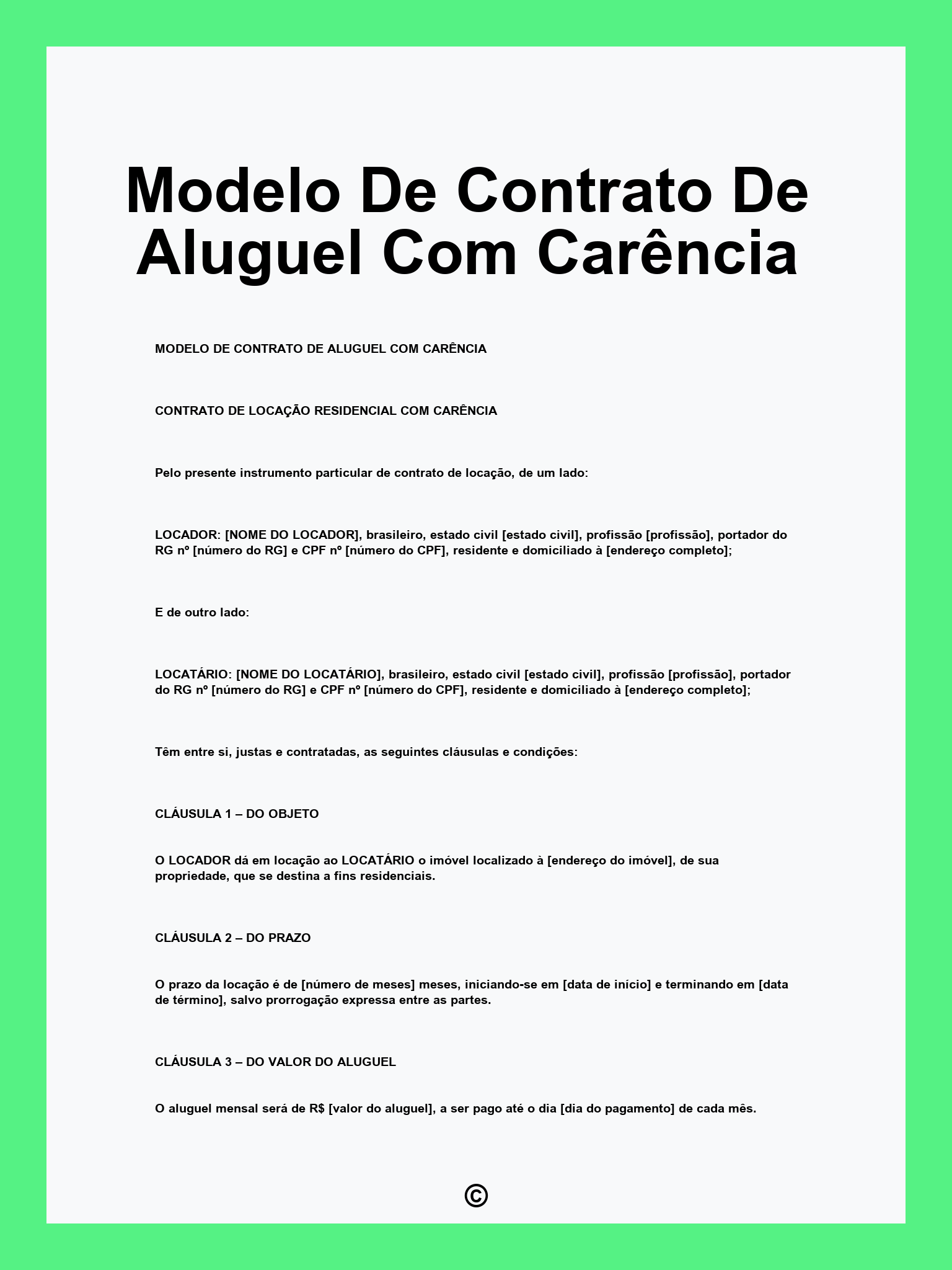 Modelo De Contrato De Aluguel Com Carência