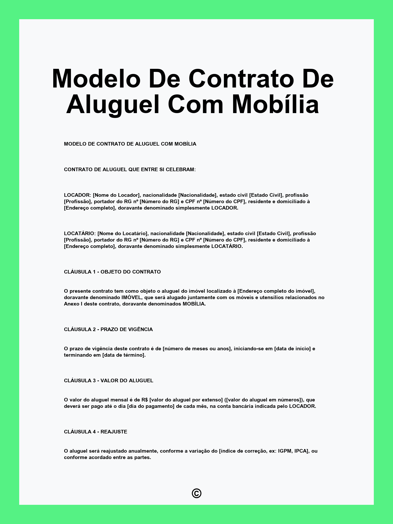 Modelo De Contrato De Aluguel Com Mobília