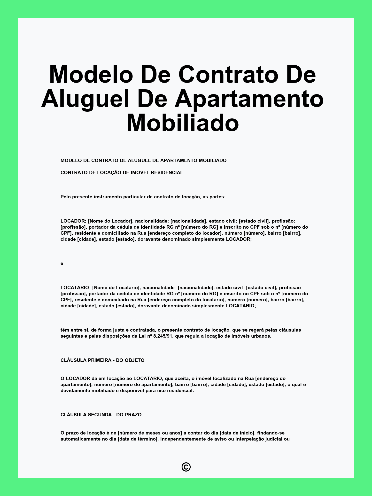 Modelo De Contrato De Aluguel De Apartamento Mobiliado