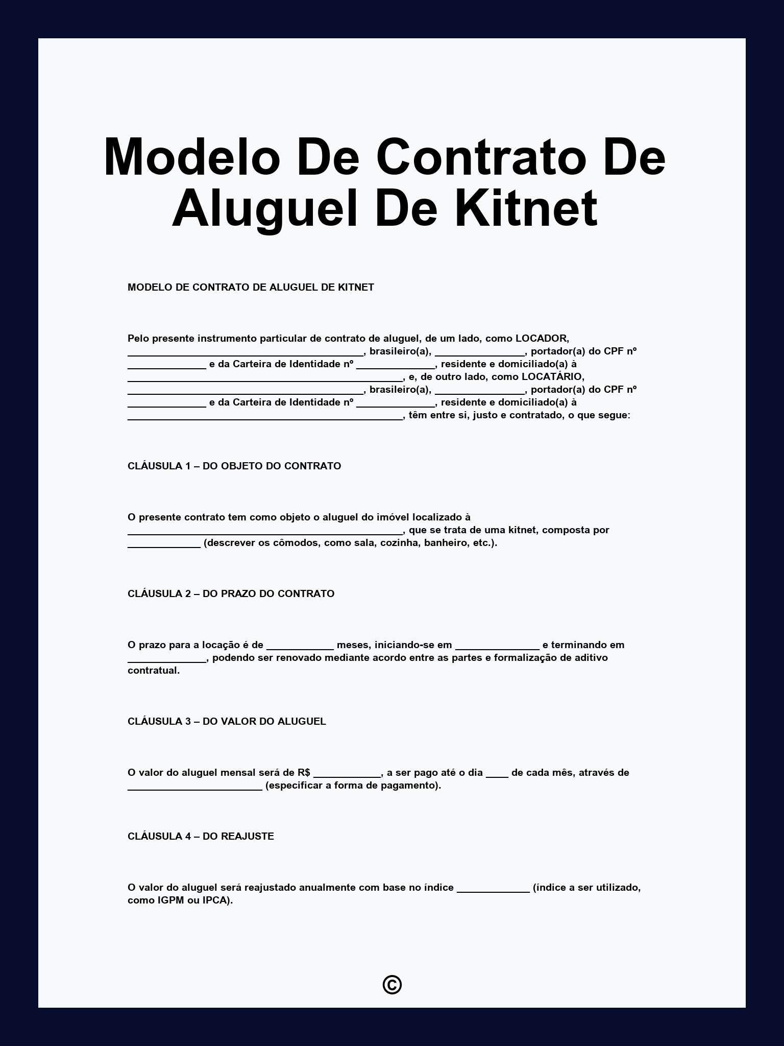 Modelo De Contrato De Aluguel De Kitnet