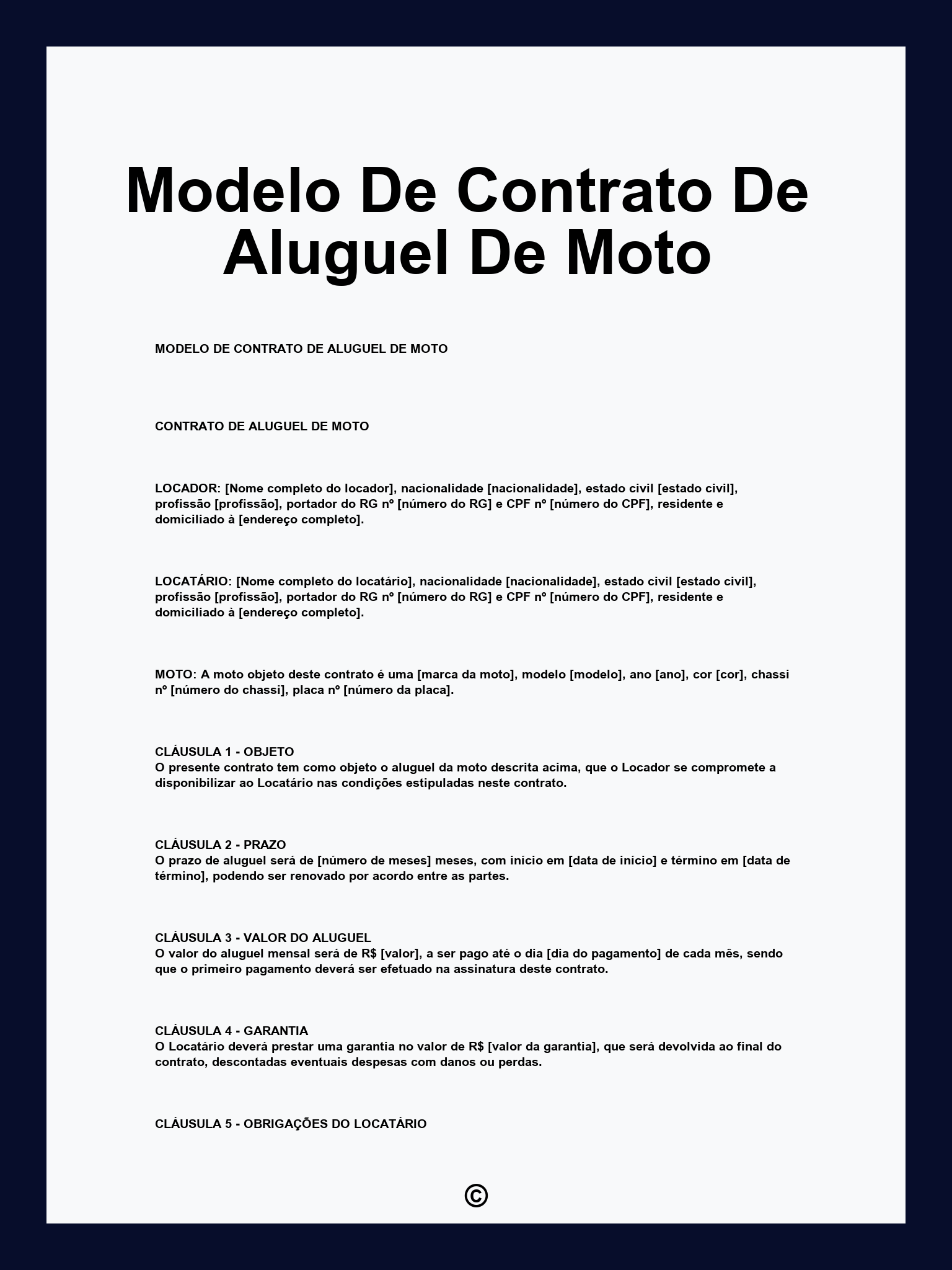 Modelo De Contrato De Aluguel De Moto