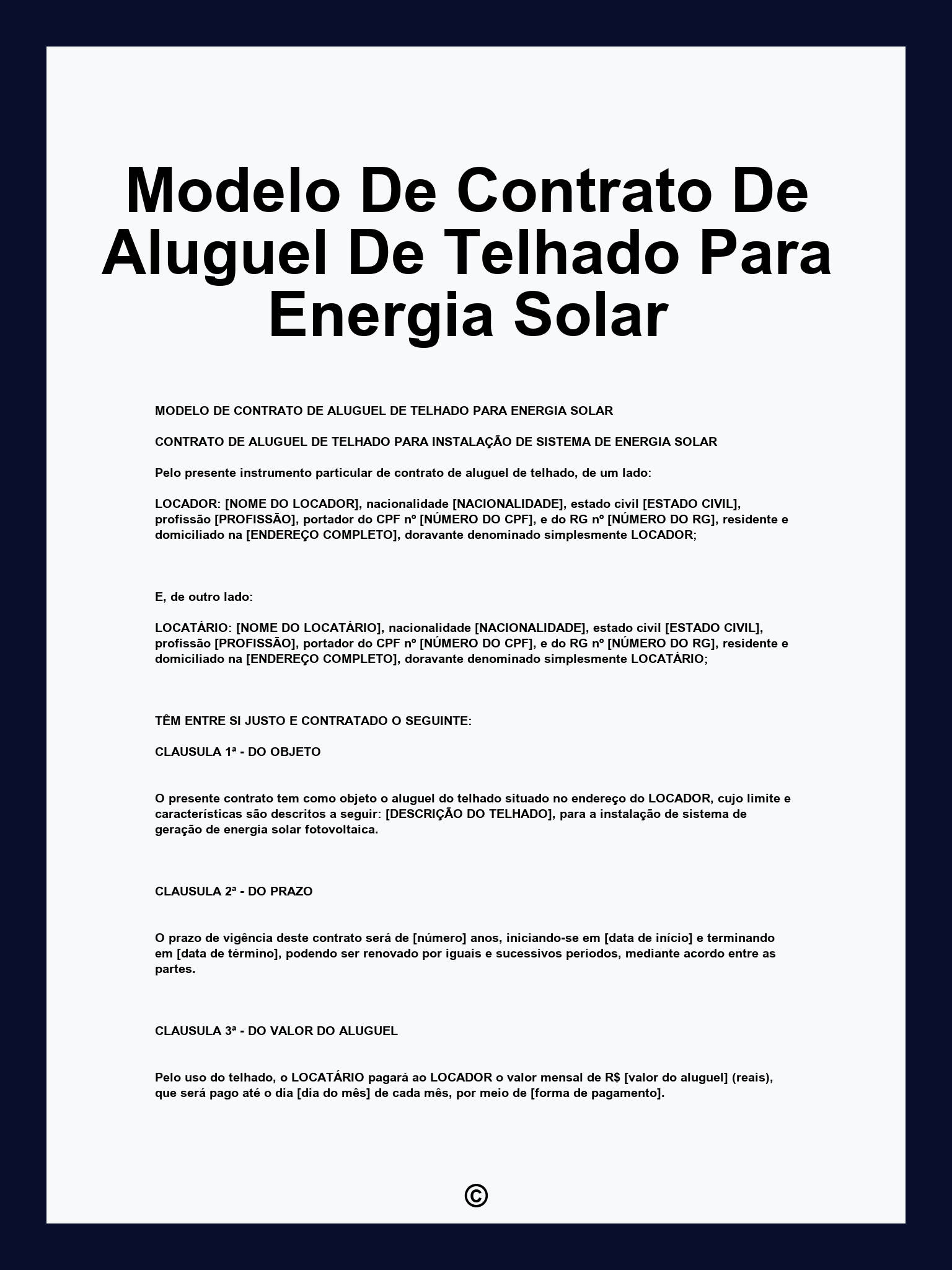 Modelo De Contrato De Aluguel De Telhado Para Energia Solar
