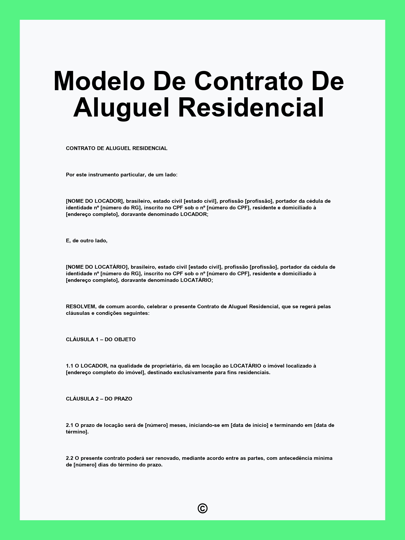 Modelo De Contrato De Aluguel Residencial