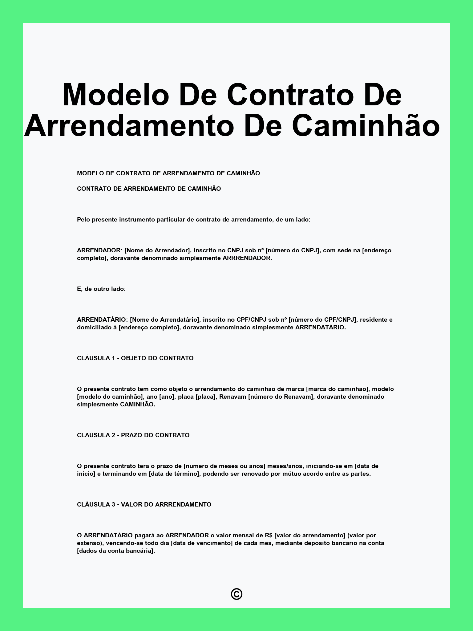Modelo De Contrato De Arrendamento De Caminhão