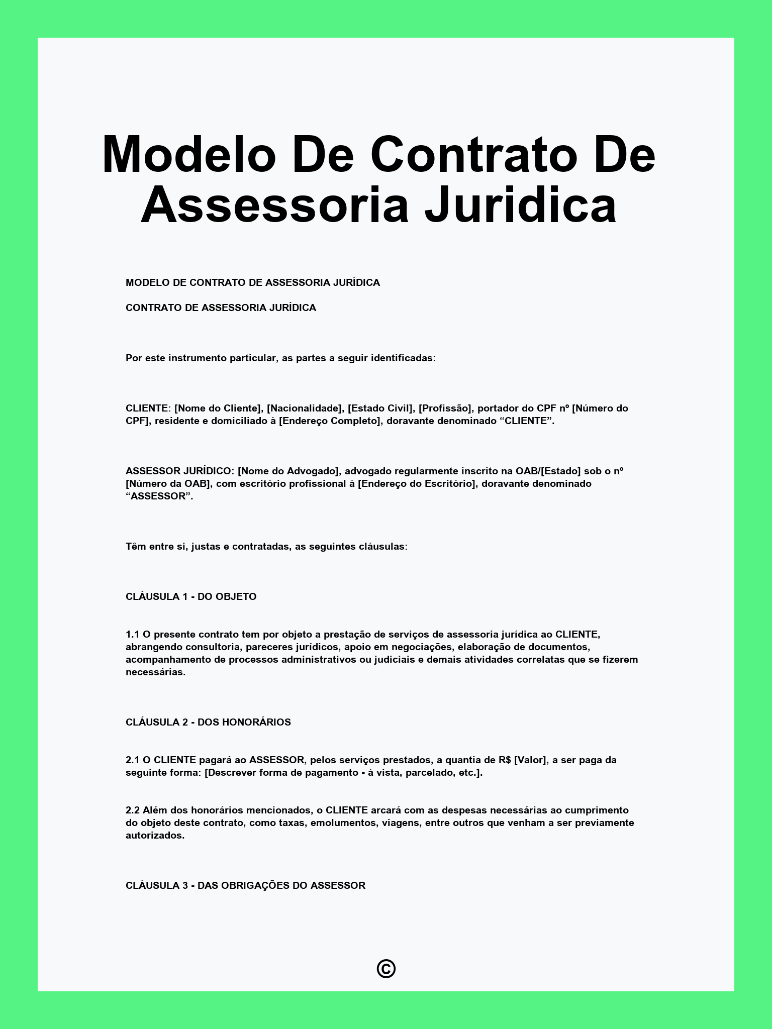 Modelo De Contrato De Assessoria Juridica