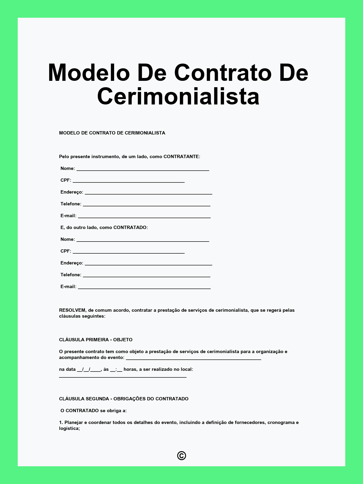 Modelo De Contrato De Cerimonialista