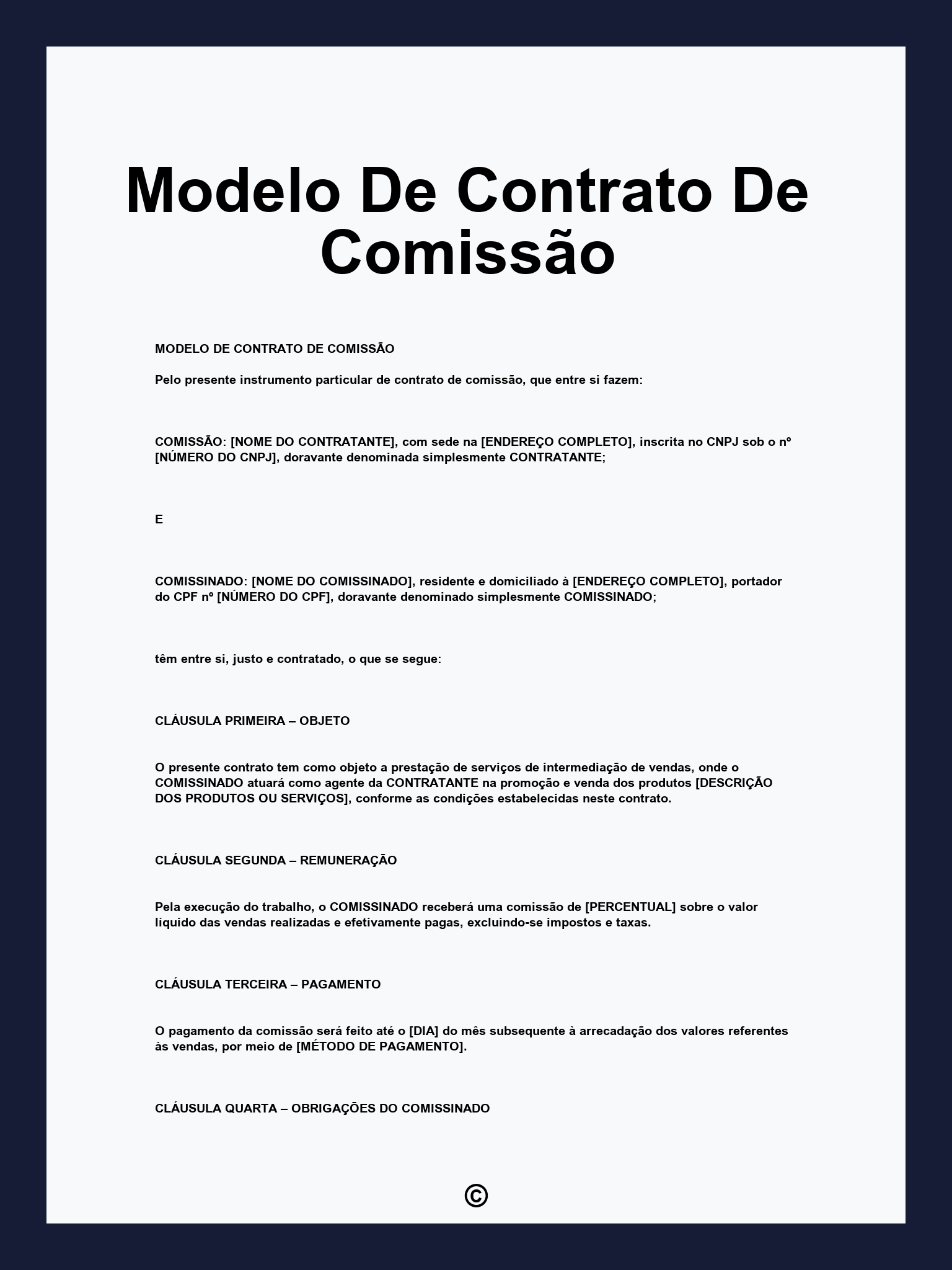 Modelo De Contrato De Comissão