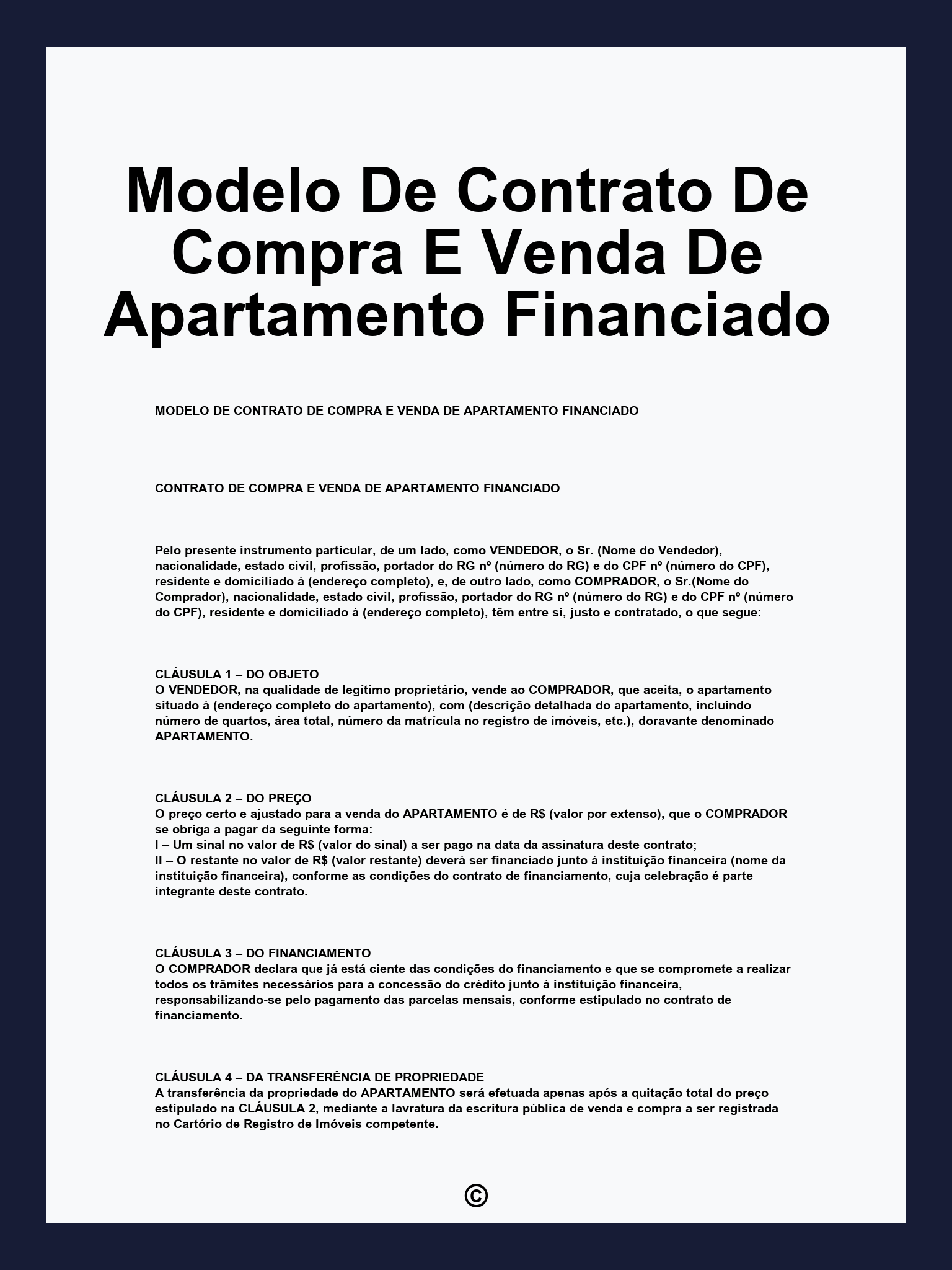 Modelo De Contrato De Compra E Venda De Apartamento Financiado