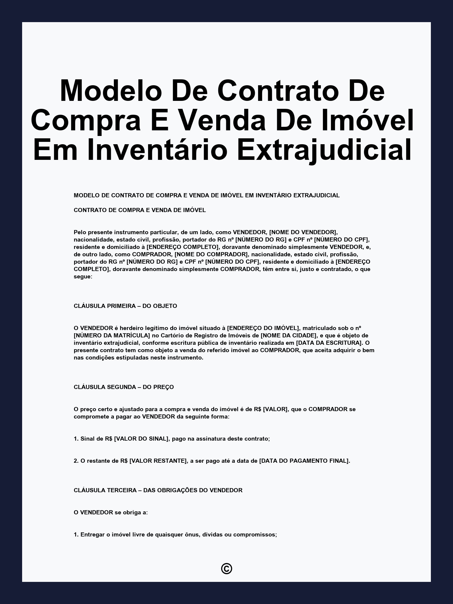 Modelo De Contrato De Compra E Venda De Imóvel Em Inventário Extrajudicial