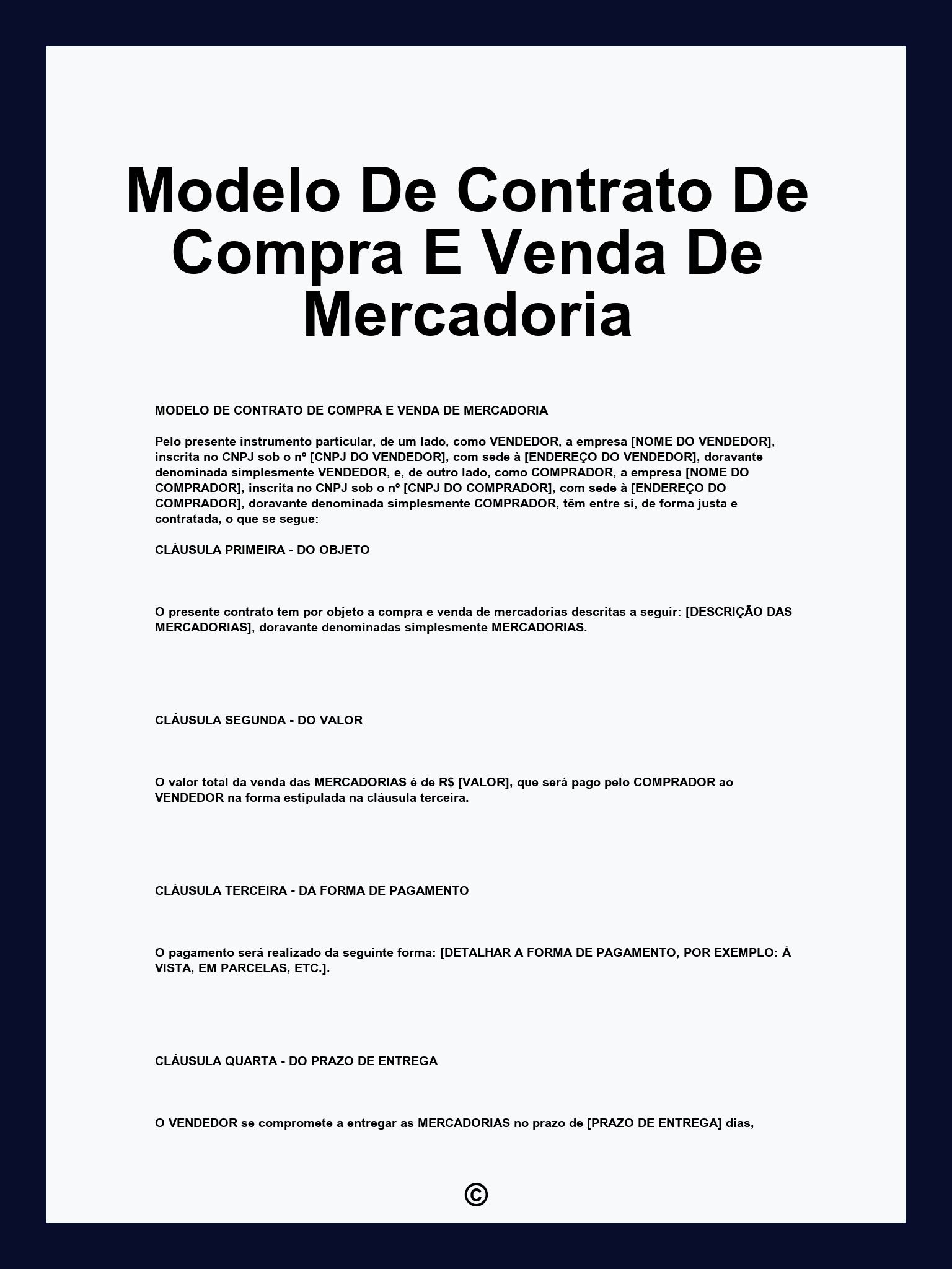 Modelo De Contrato De Compra E Venda De Mercadoria