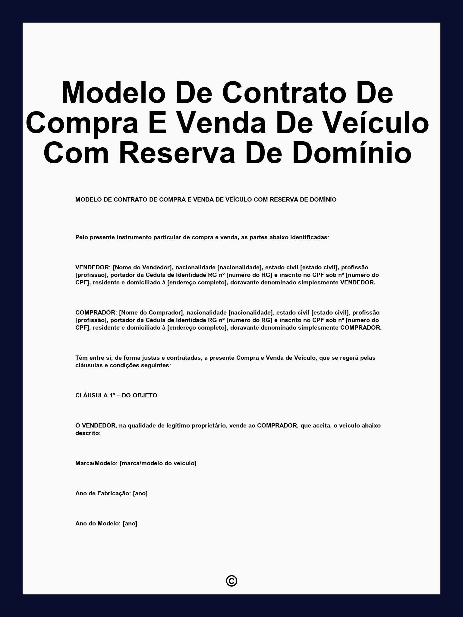 Modelo De Contrato De Compra E Venda De Veículo Com Reserva De Domínio