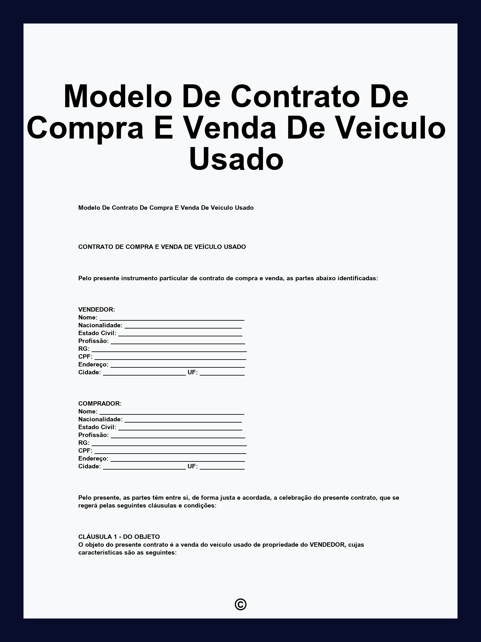 Modelo De Contrato De Compra E Venda De Veiculo Usado