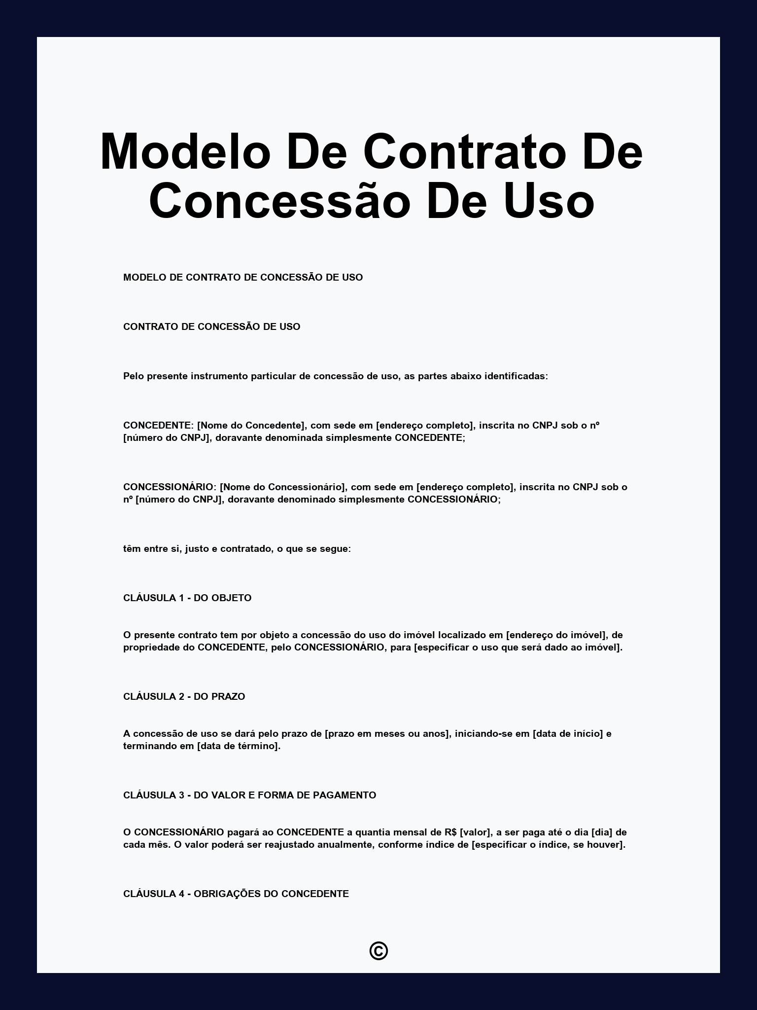 Modelo De Contrato De Concessão De Uso