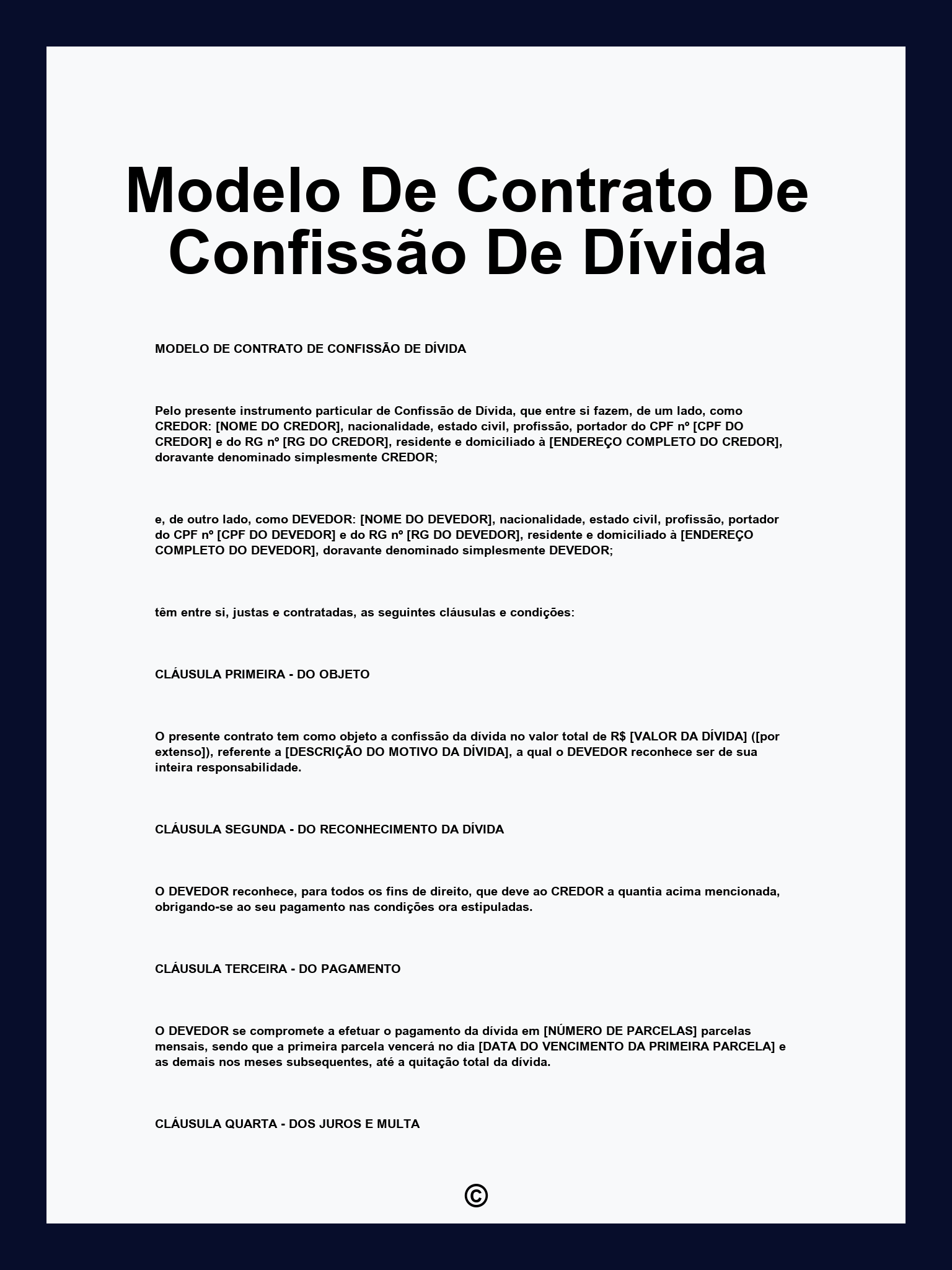 Modelo De Contrato De Confissão De Dívida