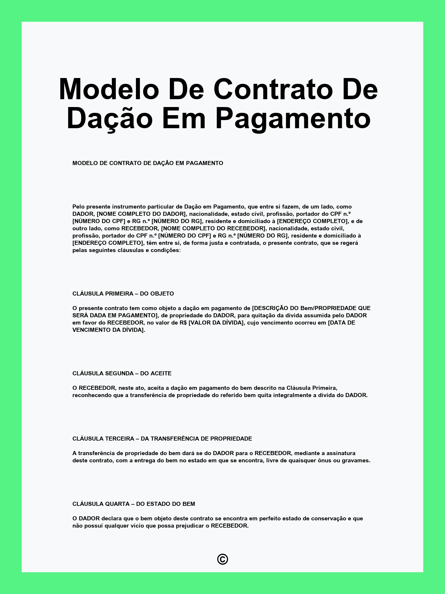 Modelo De Contrato De Dação Em Pagamento