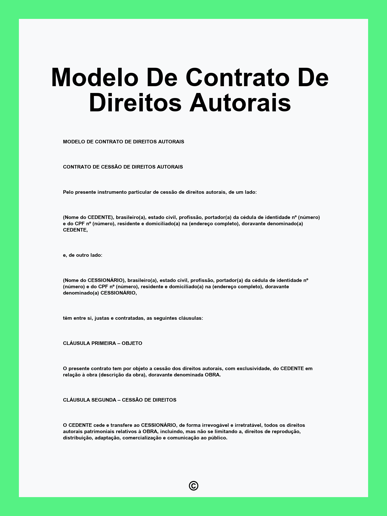 Modelo De Contrato De Direitos Autorais