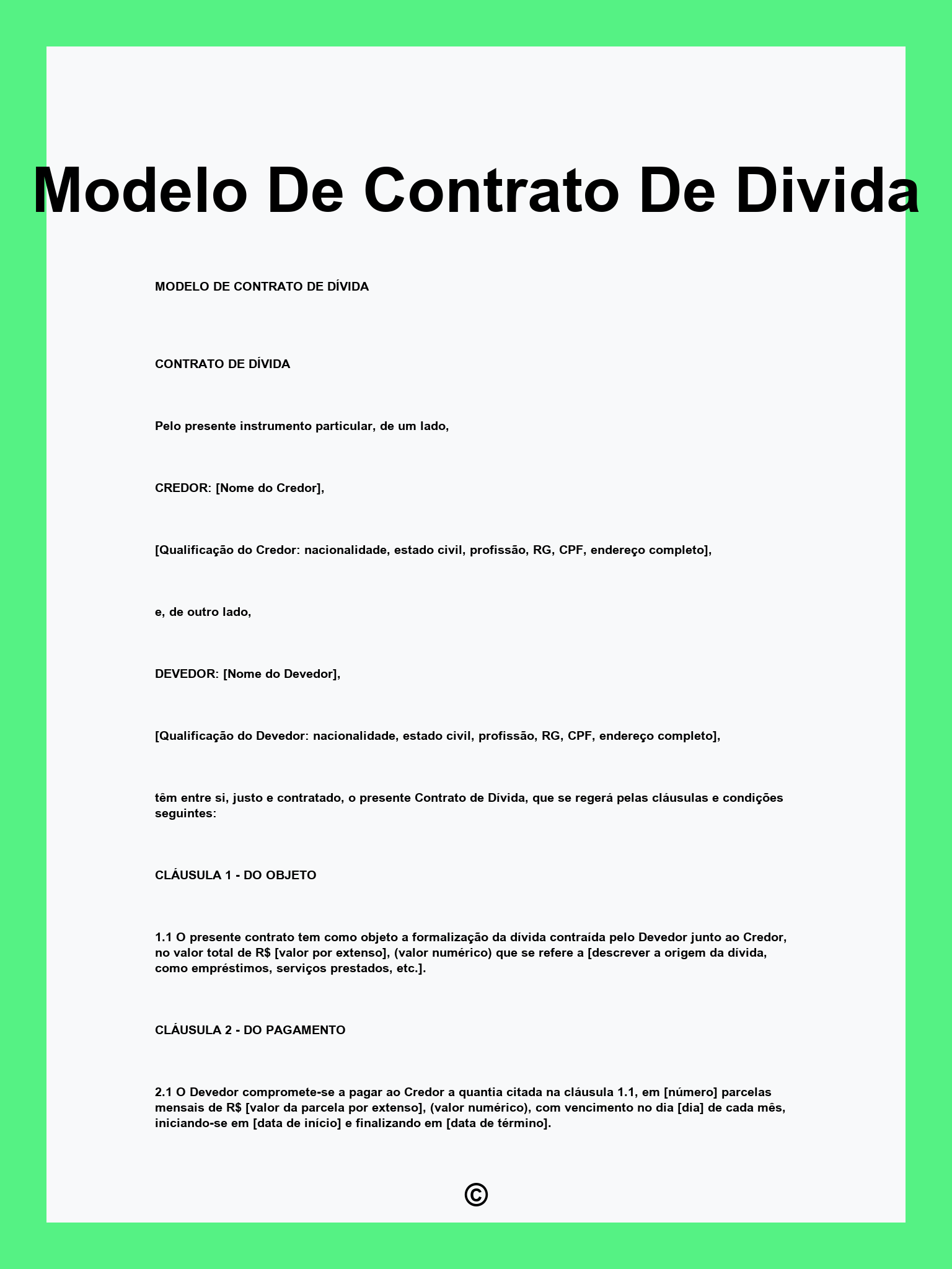Modelo De Contrato De Divida