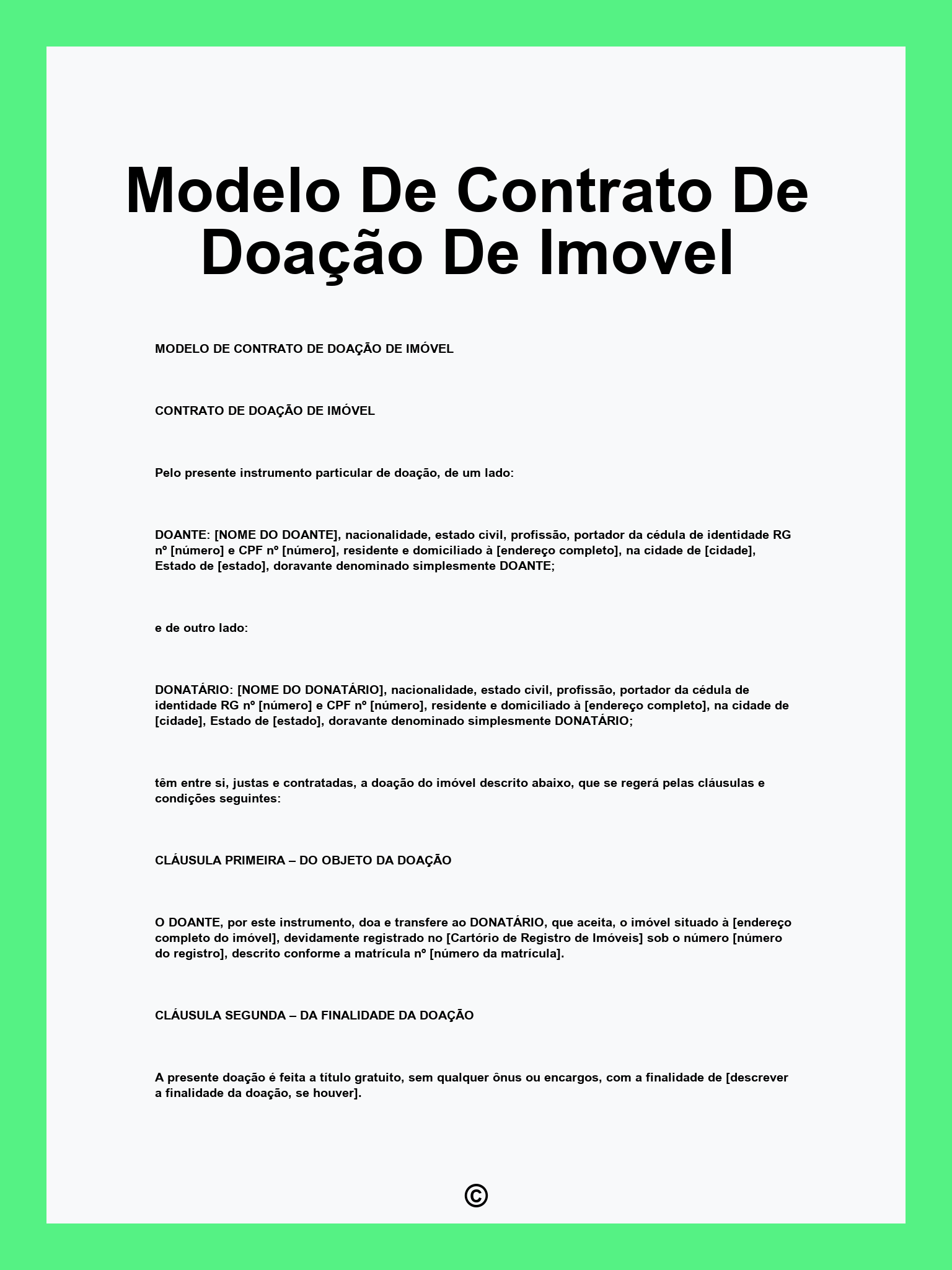 Modelo De Contrato De Doação De Imovel