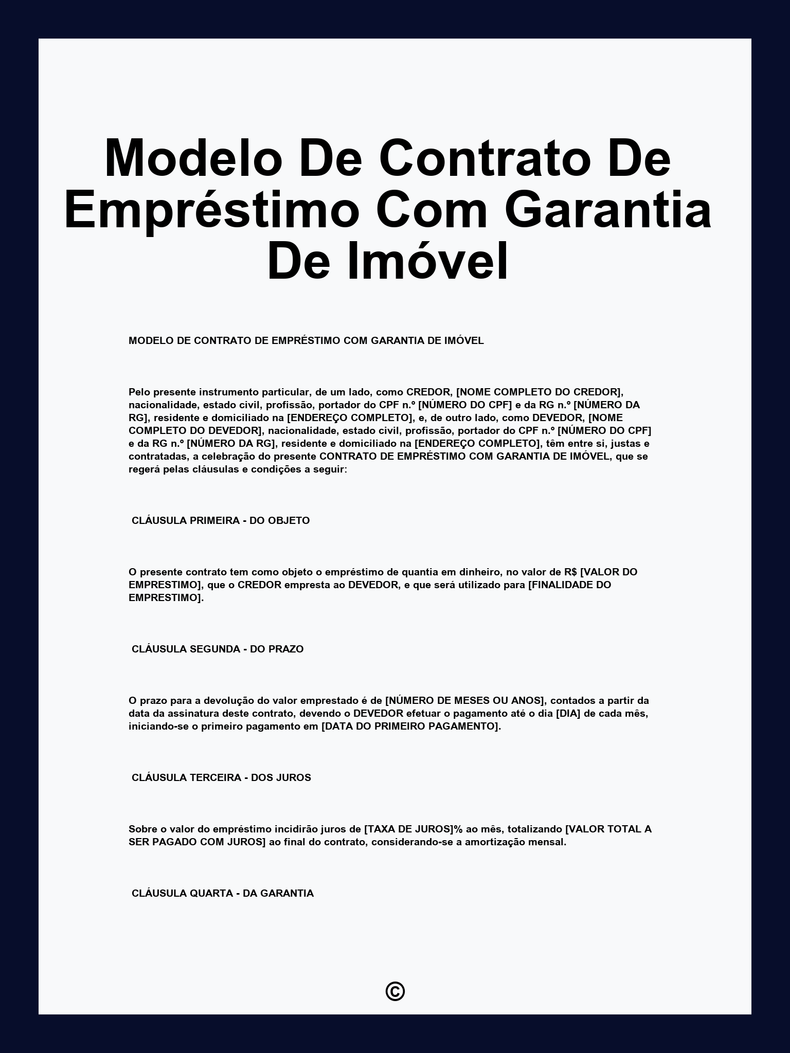 Modelo De Contrato De Empréstimo Com Garantia De Imóvel