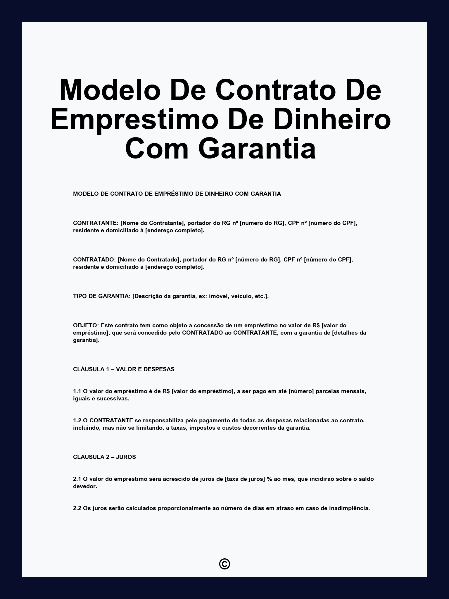 Modelo De Contrato De Emprestimo De Dinheiro Com Garantia