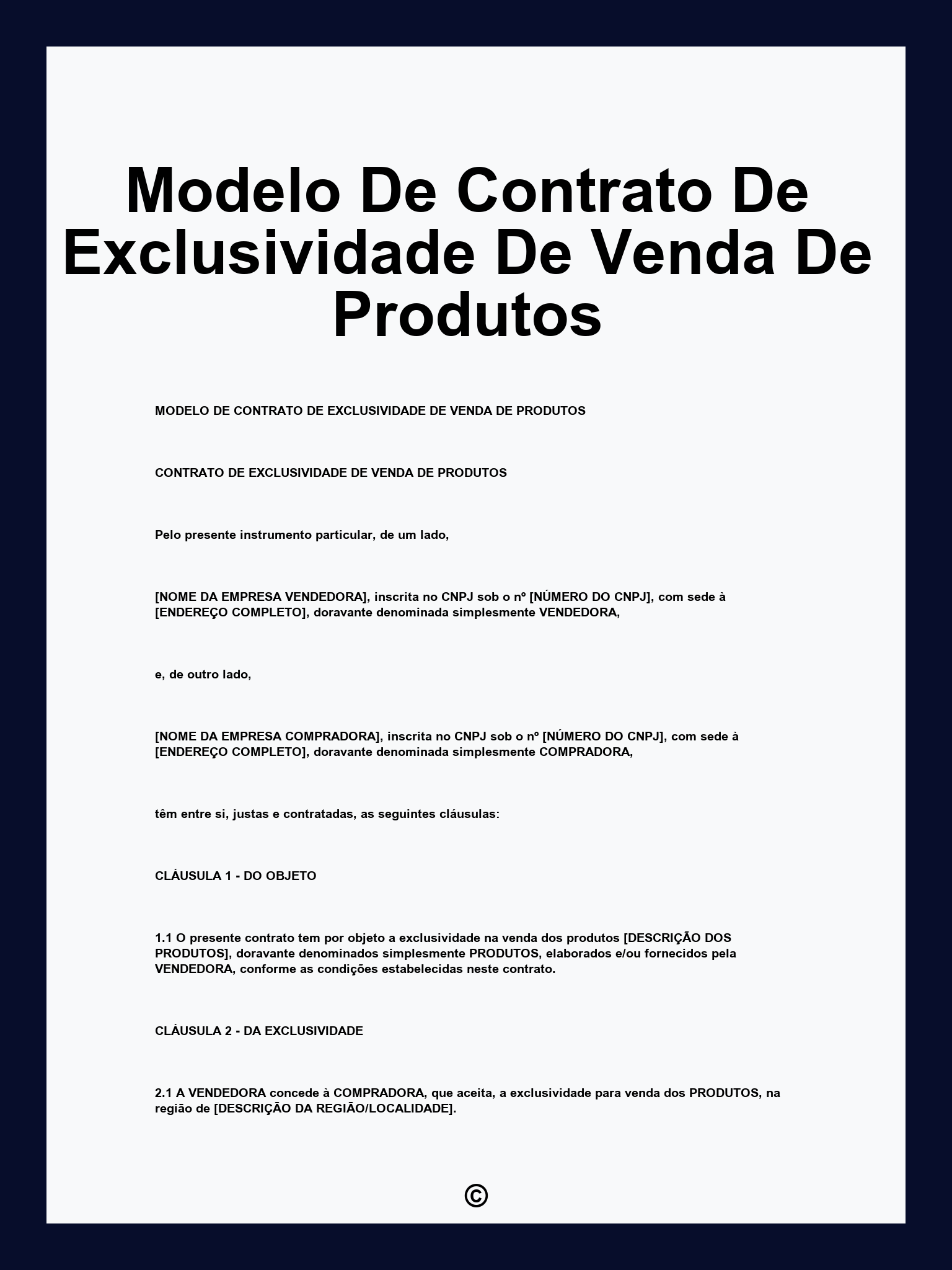 Modelo De Contrato De Exclusividade De Venda De Produtos