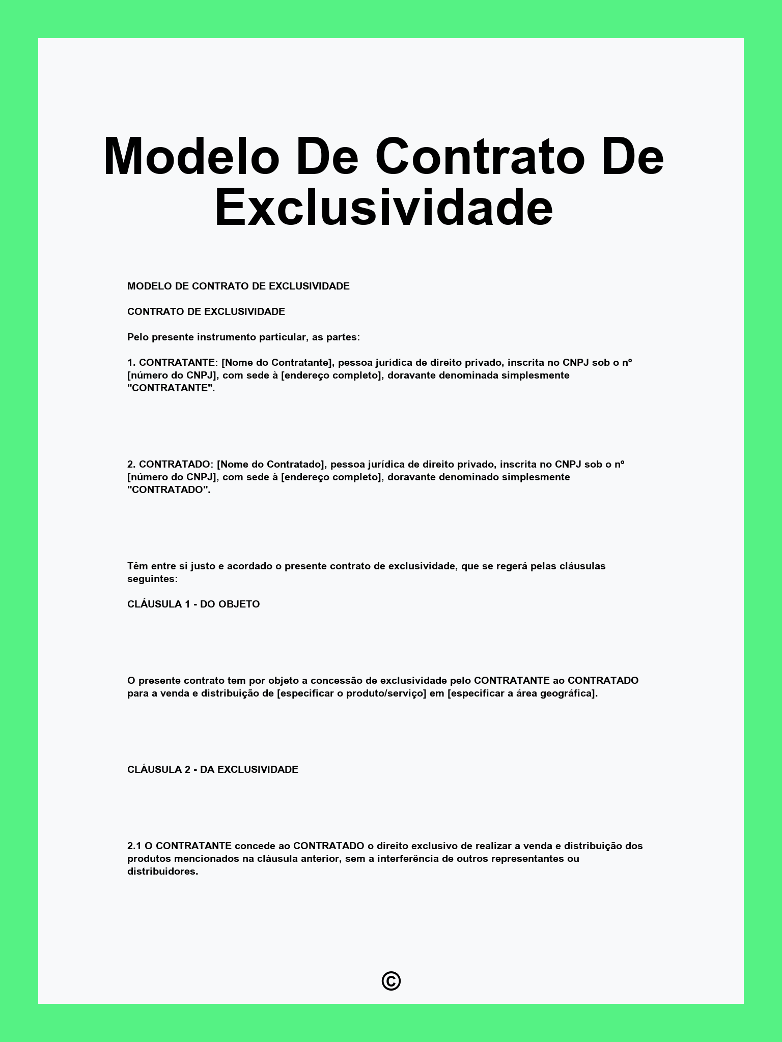 Modelo De Contrato De Exclusividade