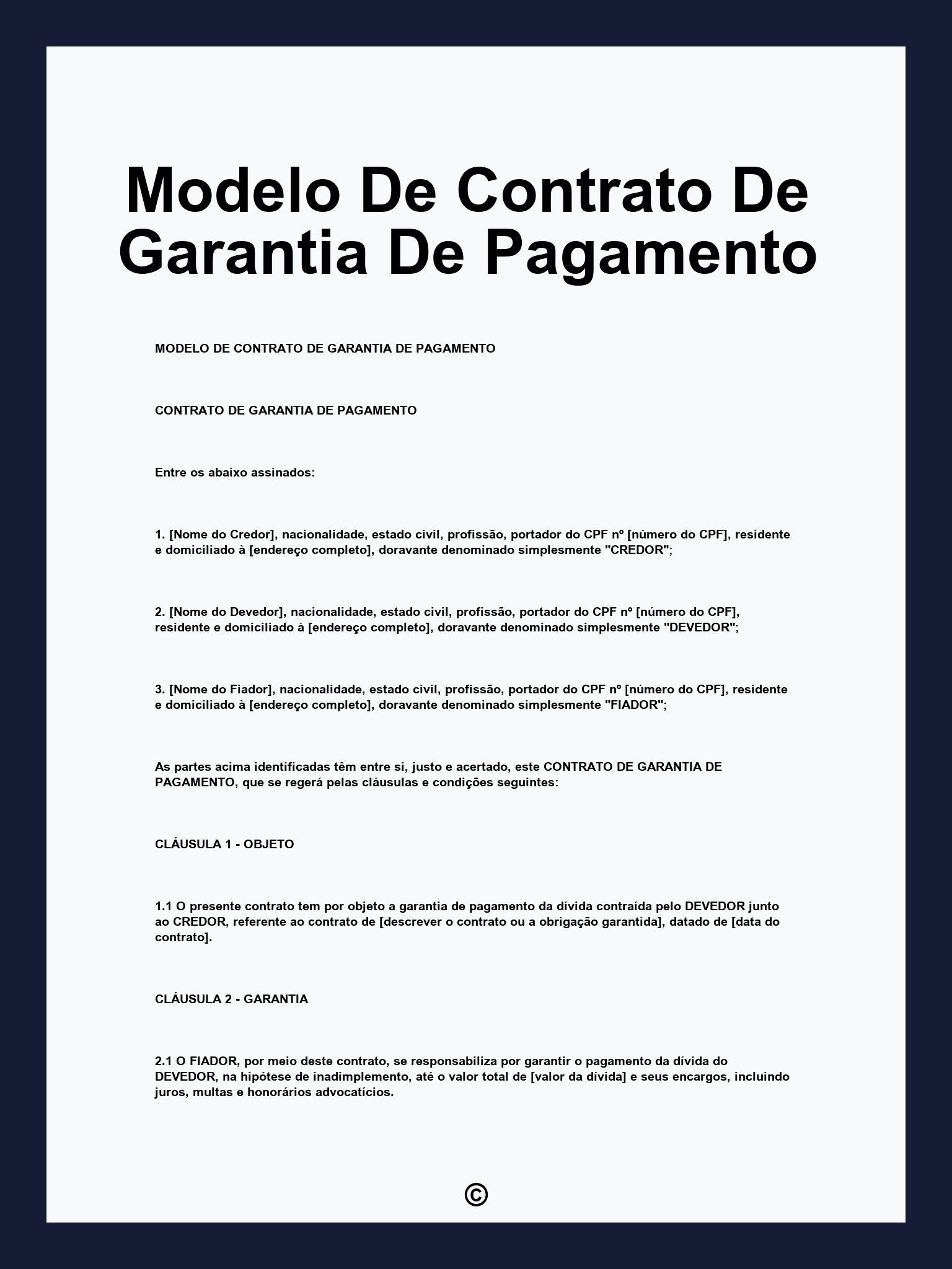 Modelo De Contrato De Garantia De Pagamento