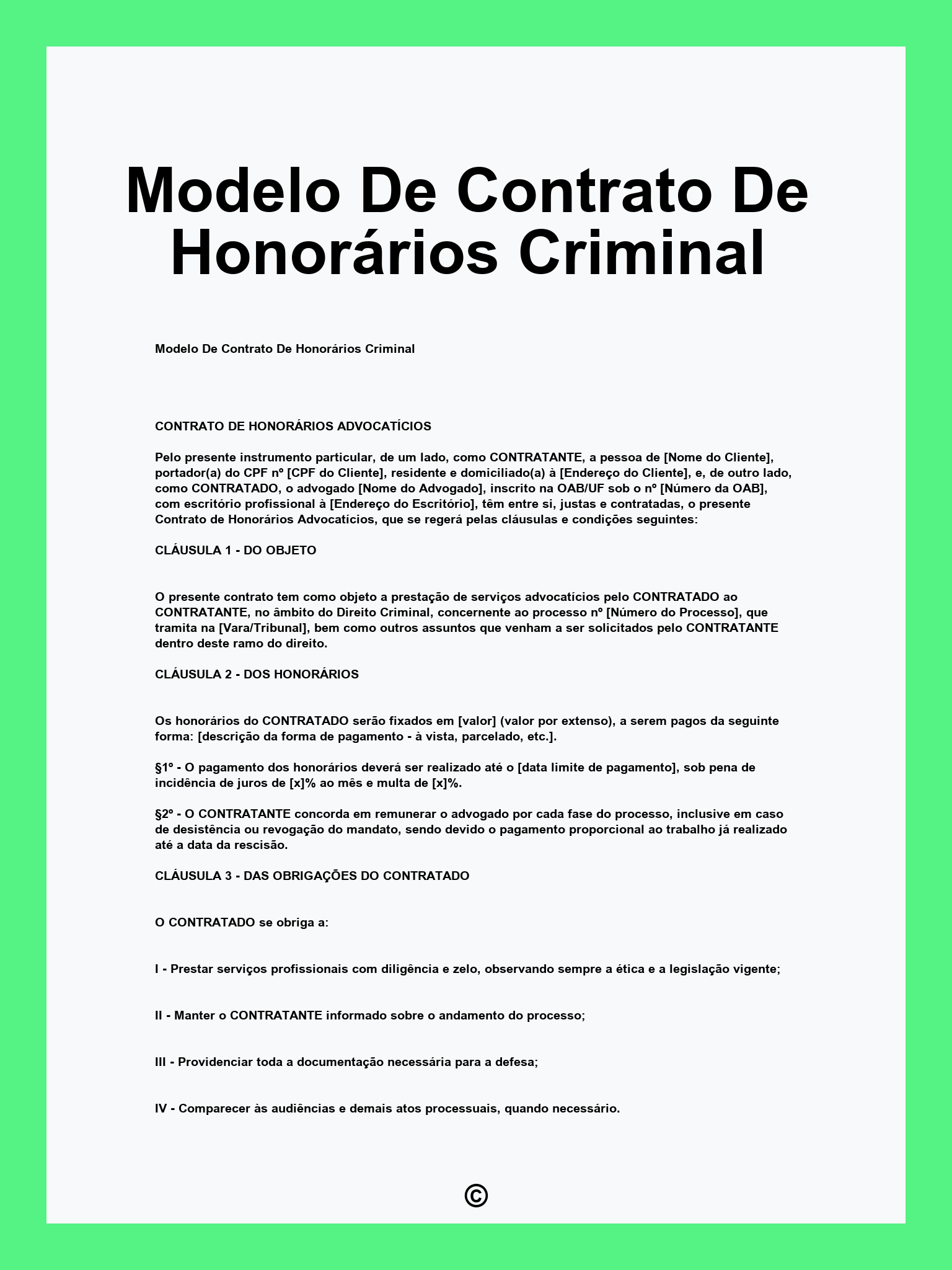 Modelo De Contrato De Honorários Criminal
