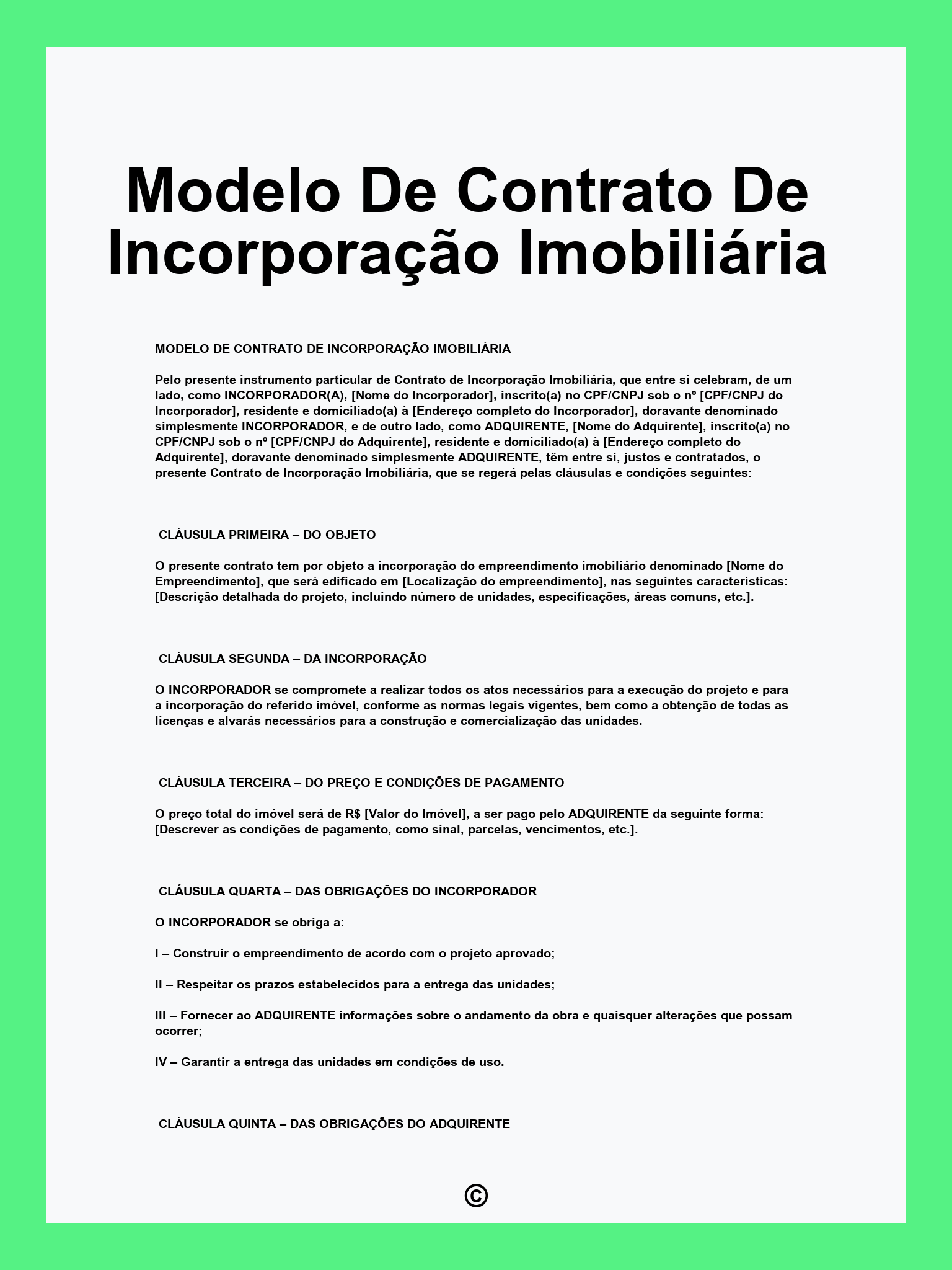 Modelo De Contrato De Incorporação Imobiliária