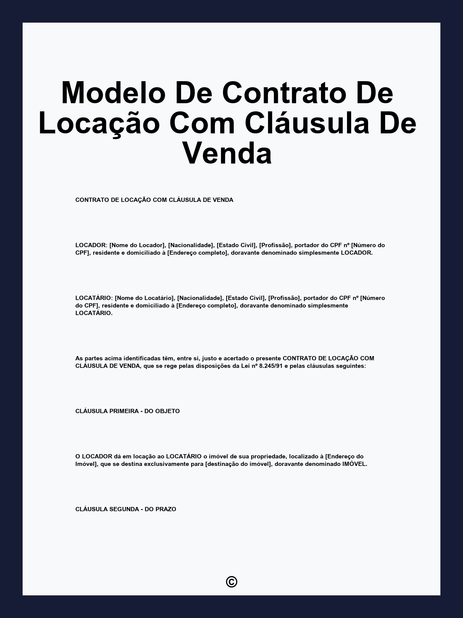 Modelo De Contrato De Locação Com Cláusula De Venda