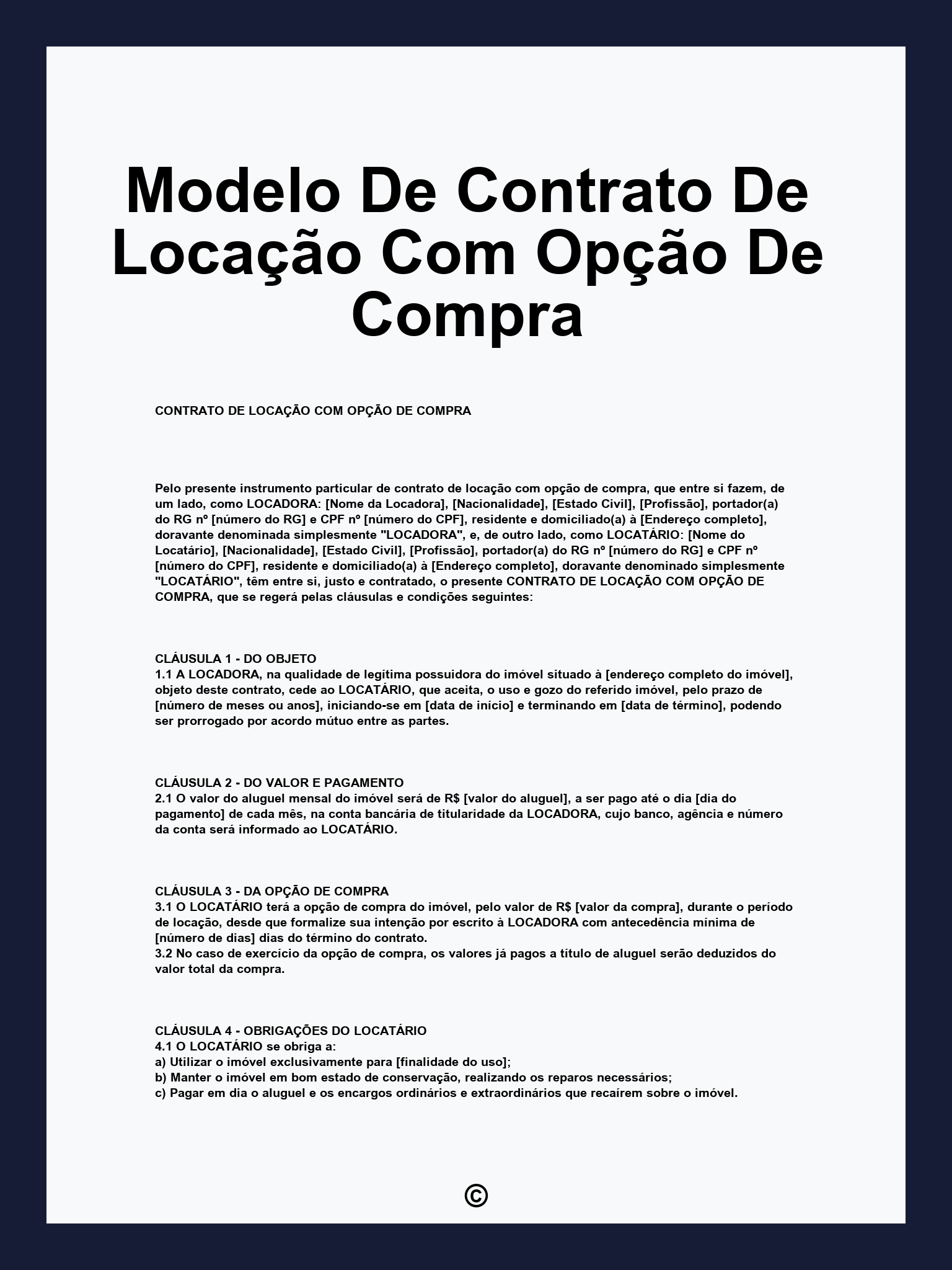 Modelo De Contrato De Locação Com Opção De Compra