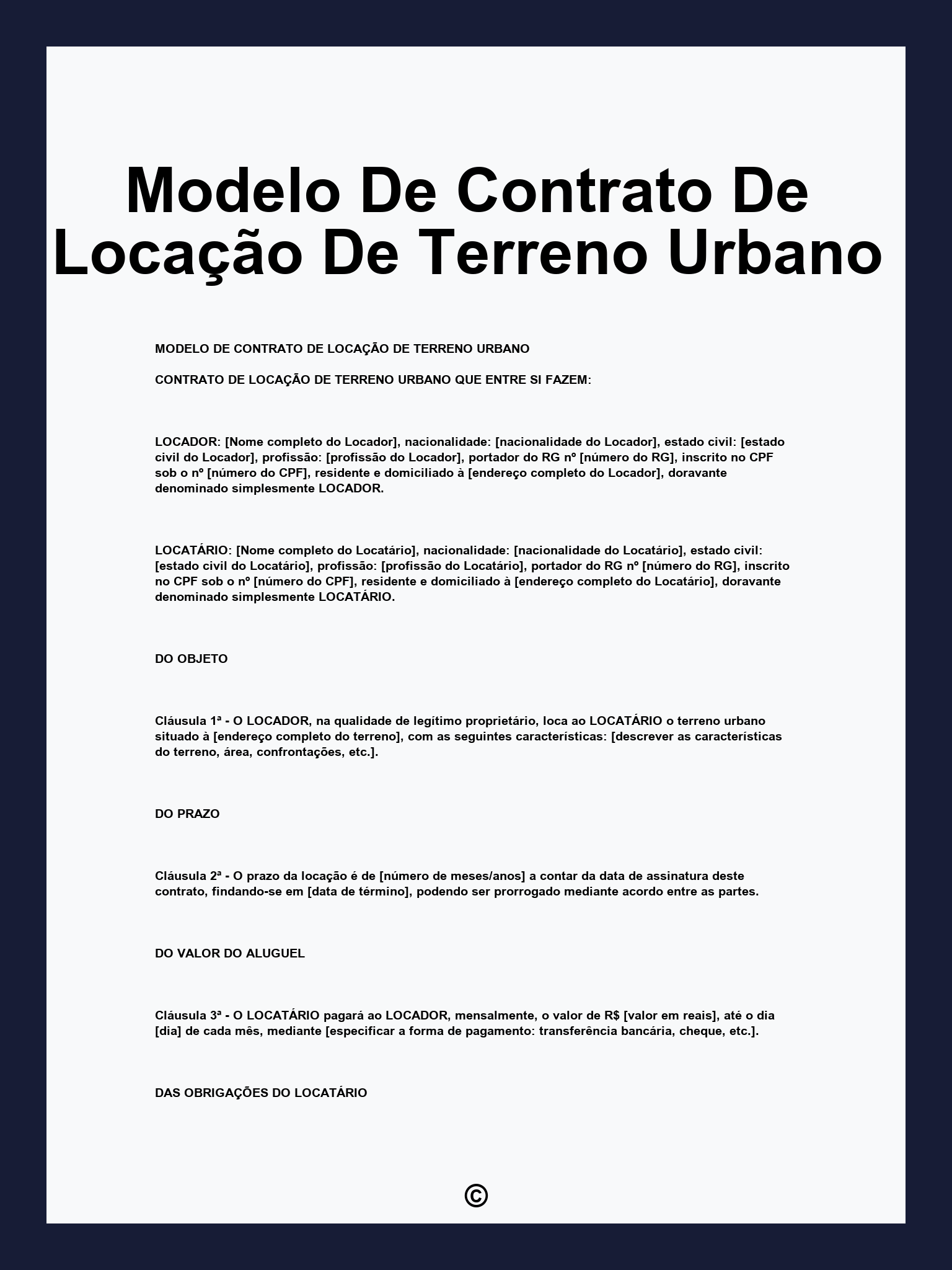 Modelo De Contrato De Locação De Terreno Urbano