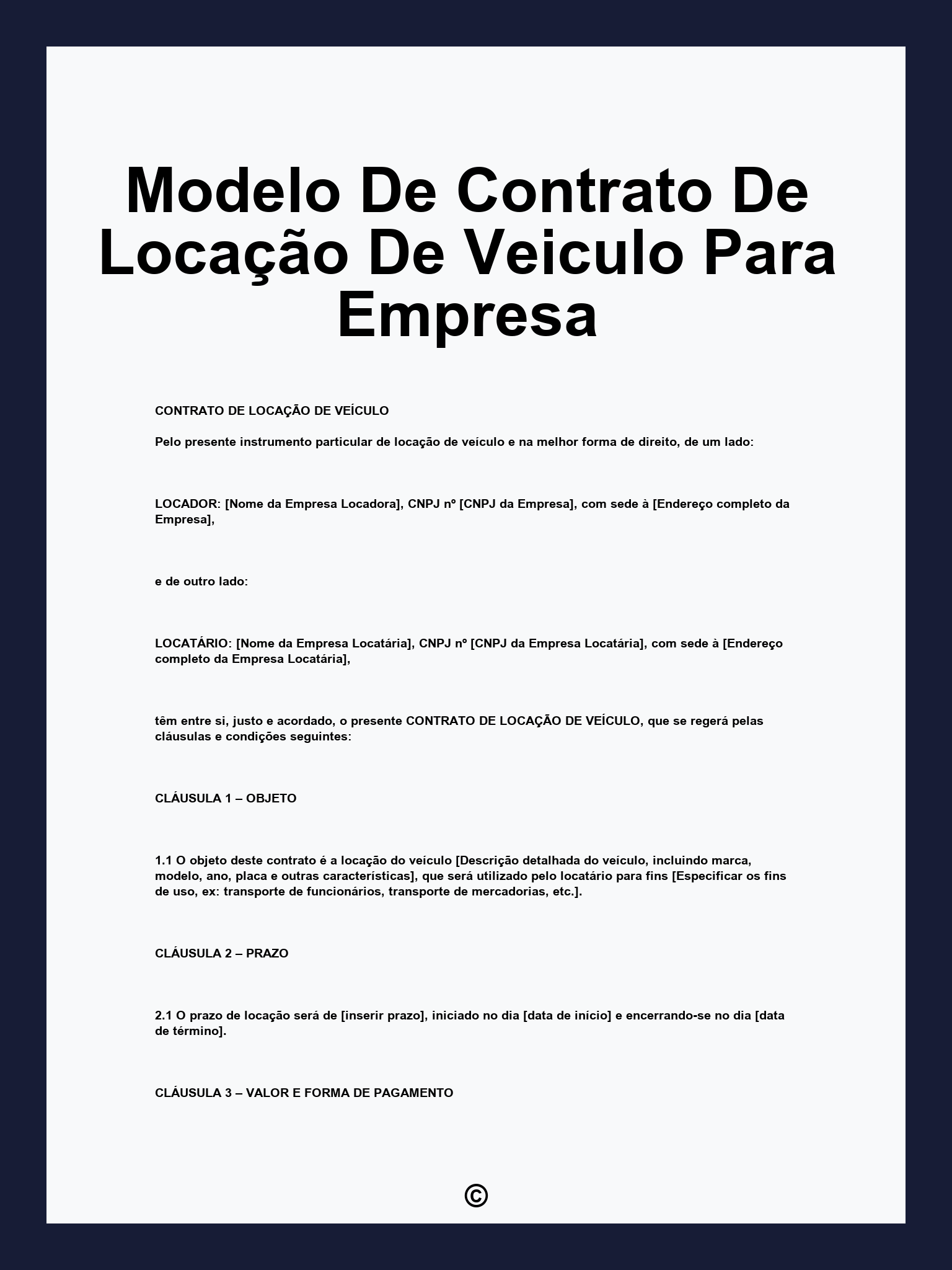 Modelo De Contrato De Locação De Veiculo Para Empresa