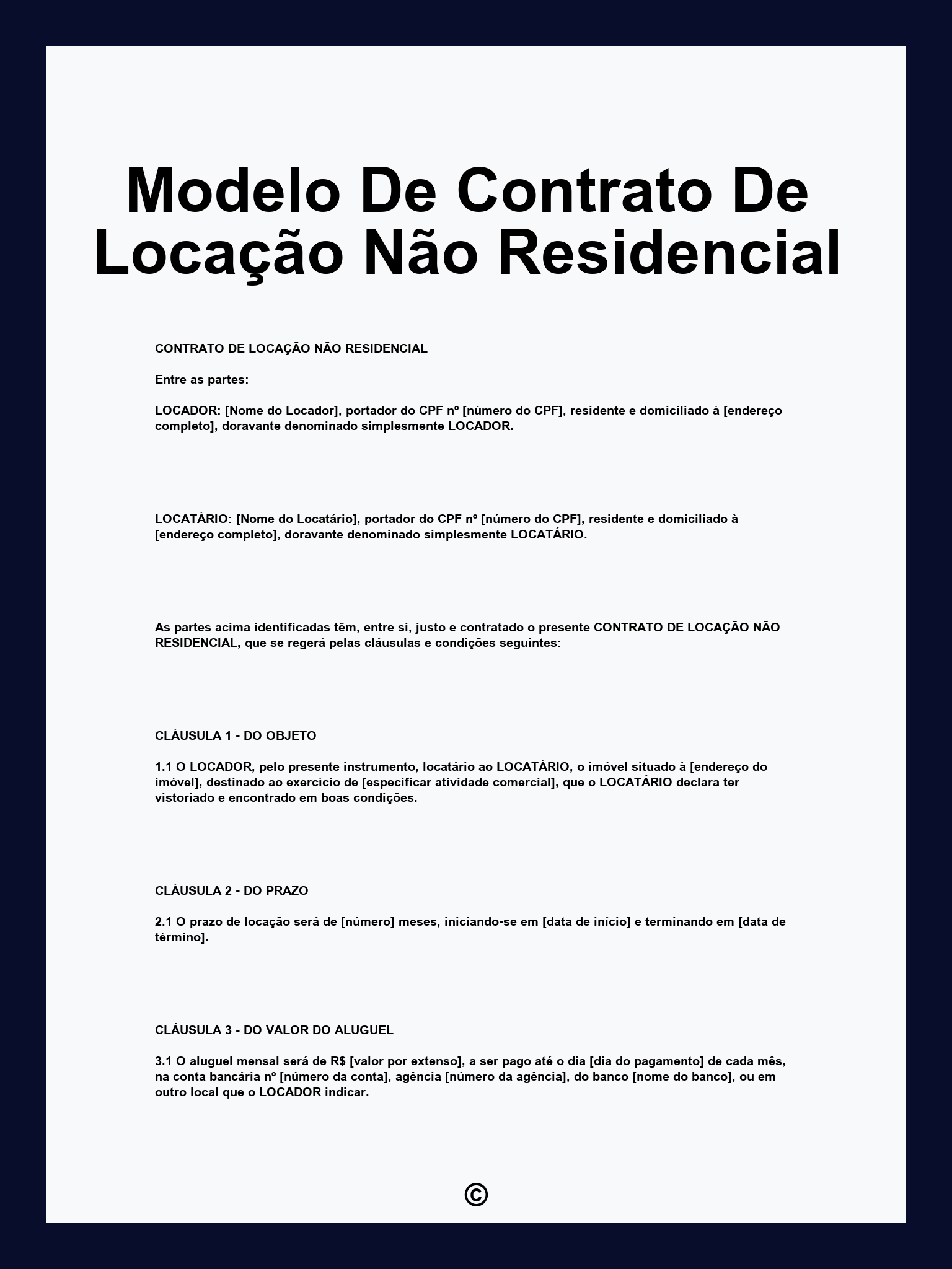 Modelo De Contrato De Locação Não Residencial